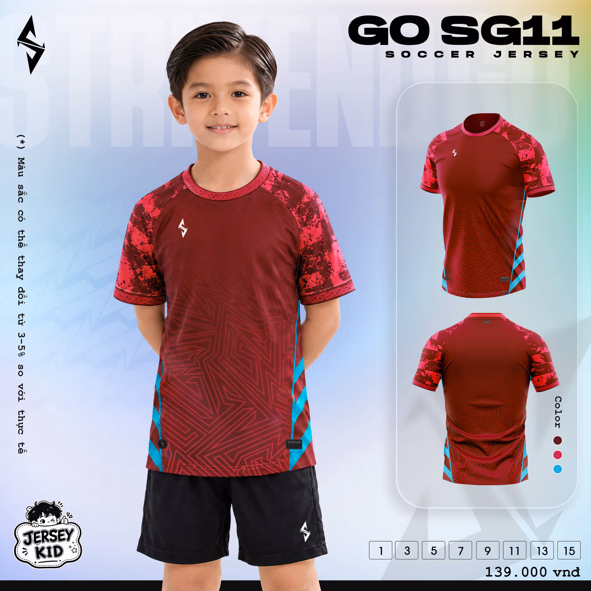 Bộ quần áo bóng đá trẻ em Strivend Go Kid SG11 Đỏ Đô
