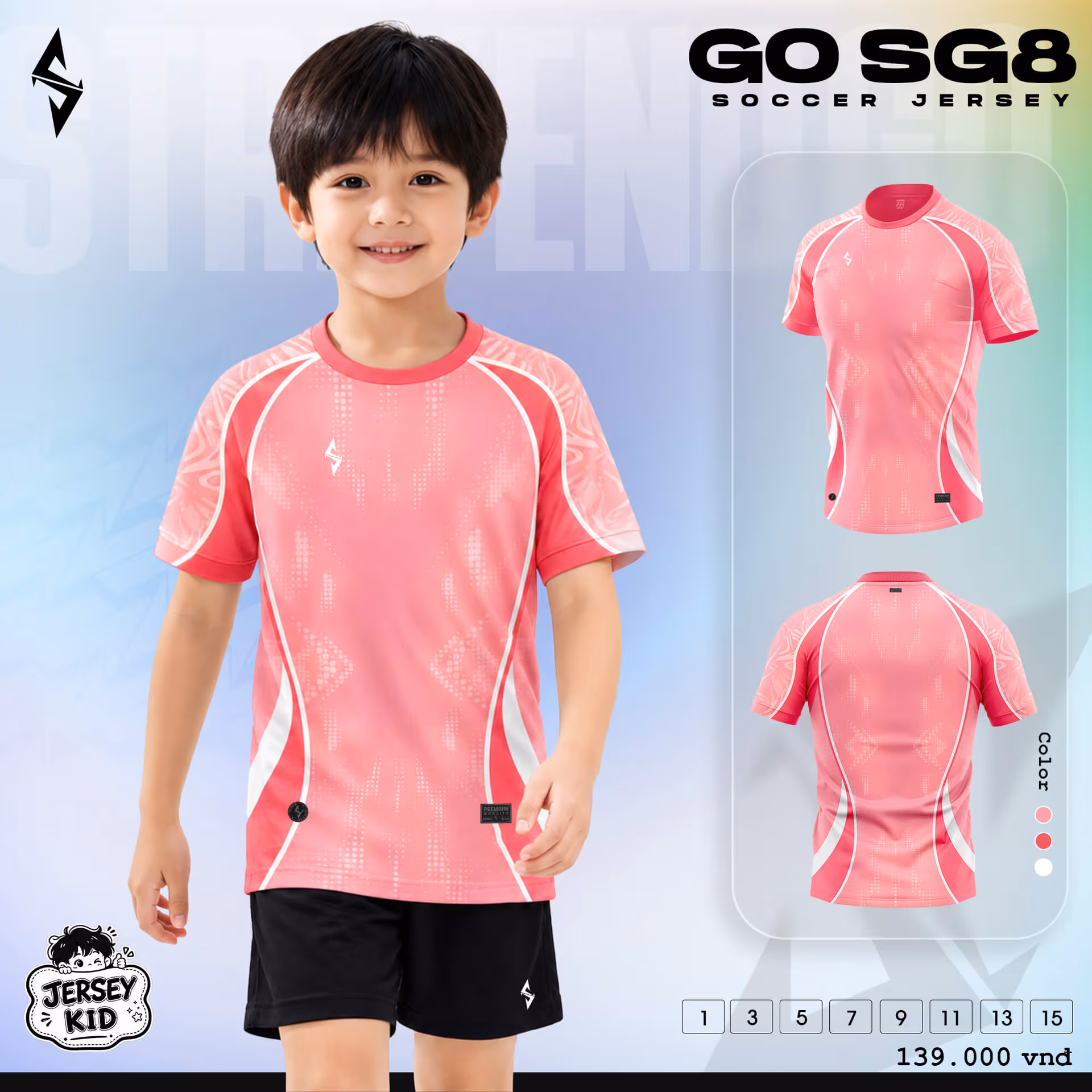 Bộ quần áo bóng đá trẻ em Strivend Go Kid SG08 Hồng
