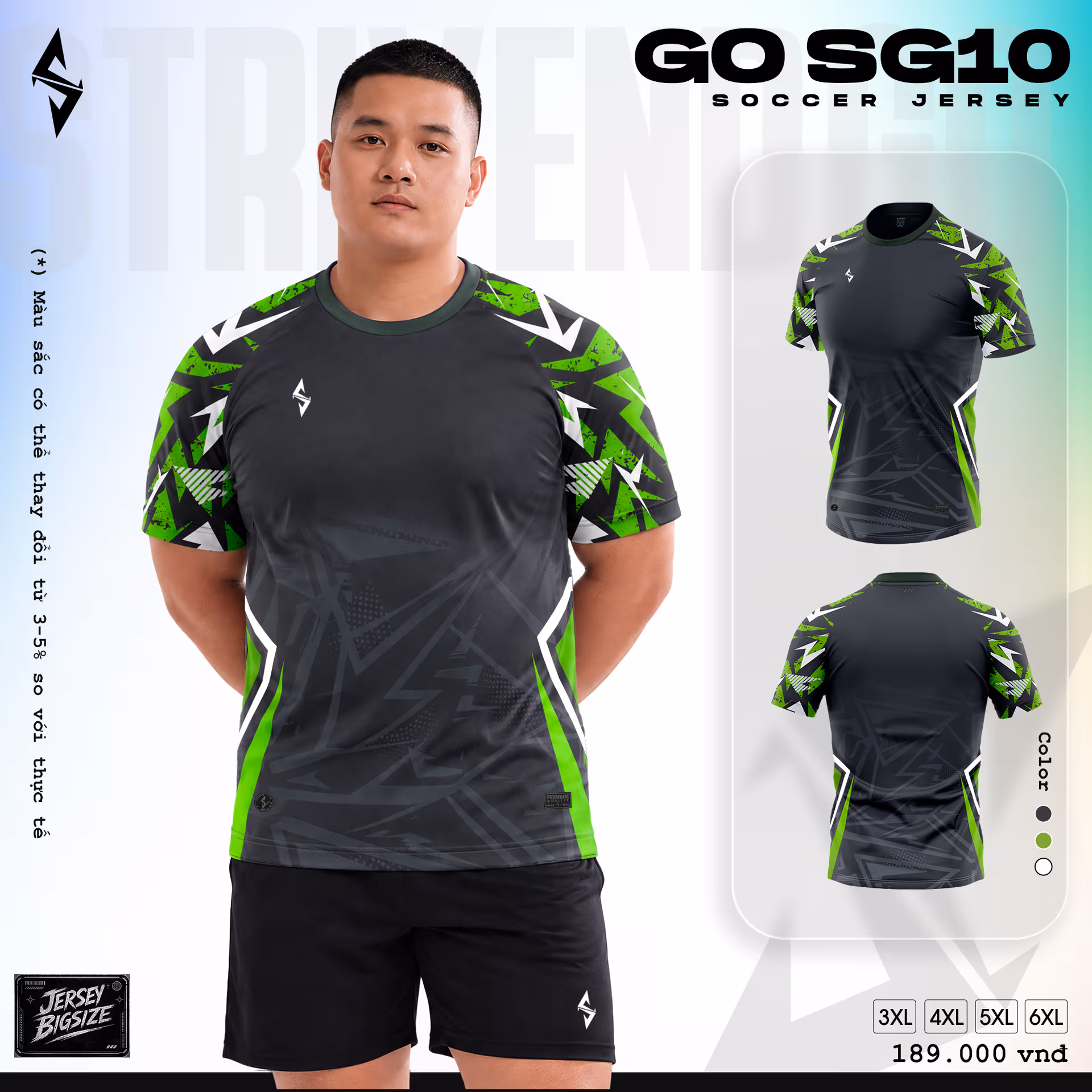 Bộ quần áo bóng đá Strivend Go Big Size SG10 Xám