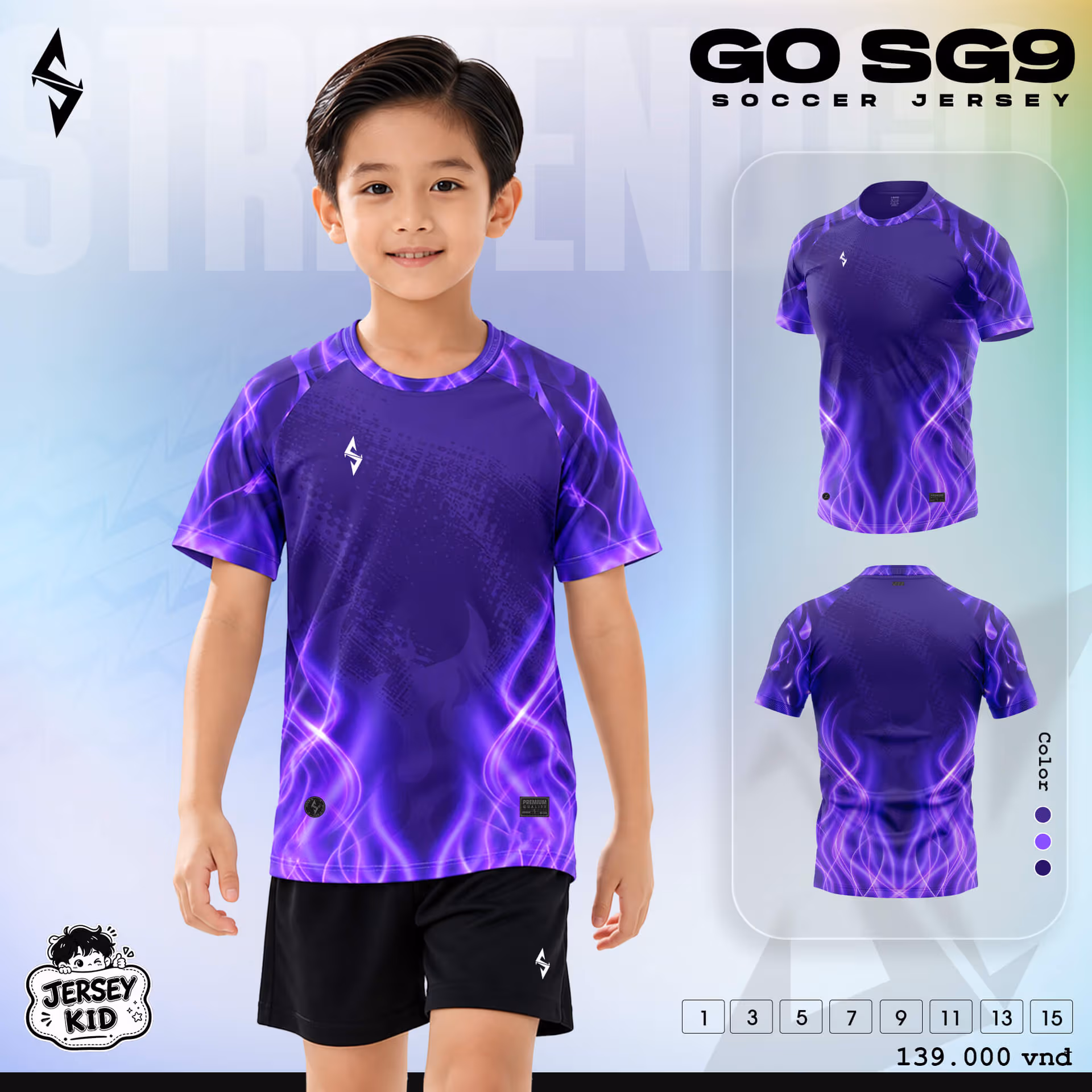 Bộ quần áo bóng đá trẻ em Strivend Go Kid SG09 Tím