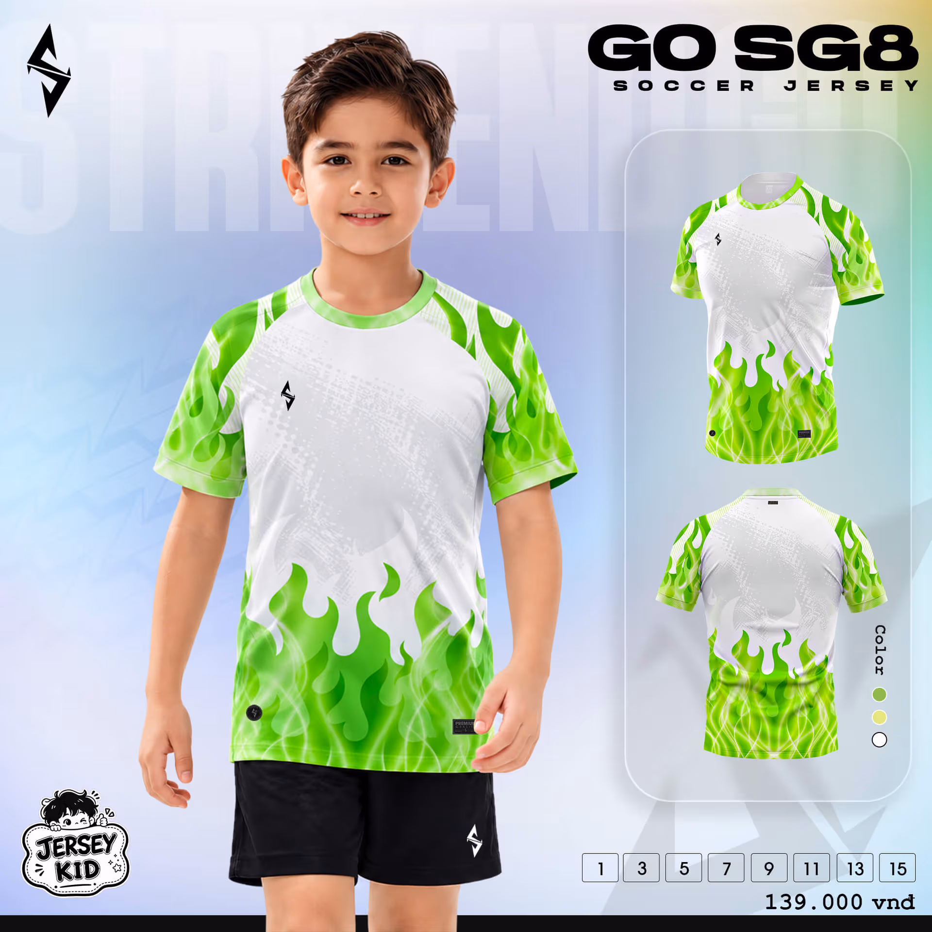 Bộ quần áo bóng đá trẻ em Strivend Go Kid SG09 Trắng Lá