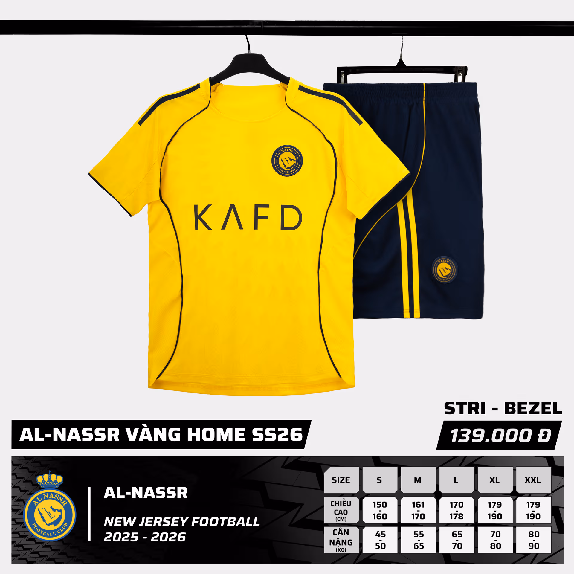 Bộ Quần Áo Bóng Đá Strivend Al Nassr Vàng Home Design SS26