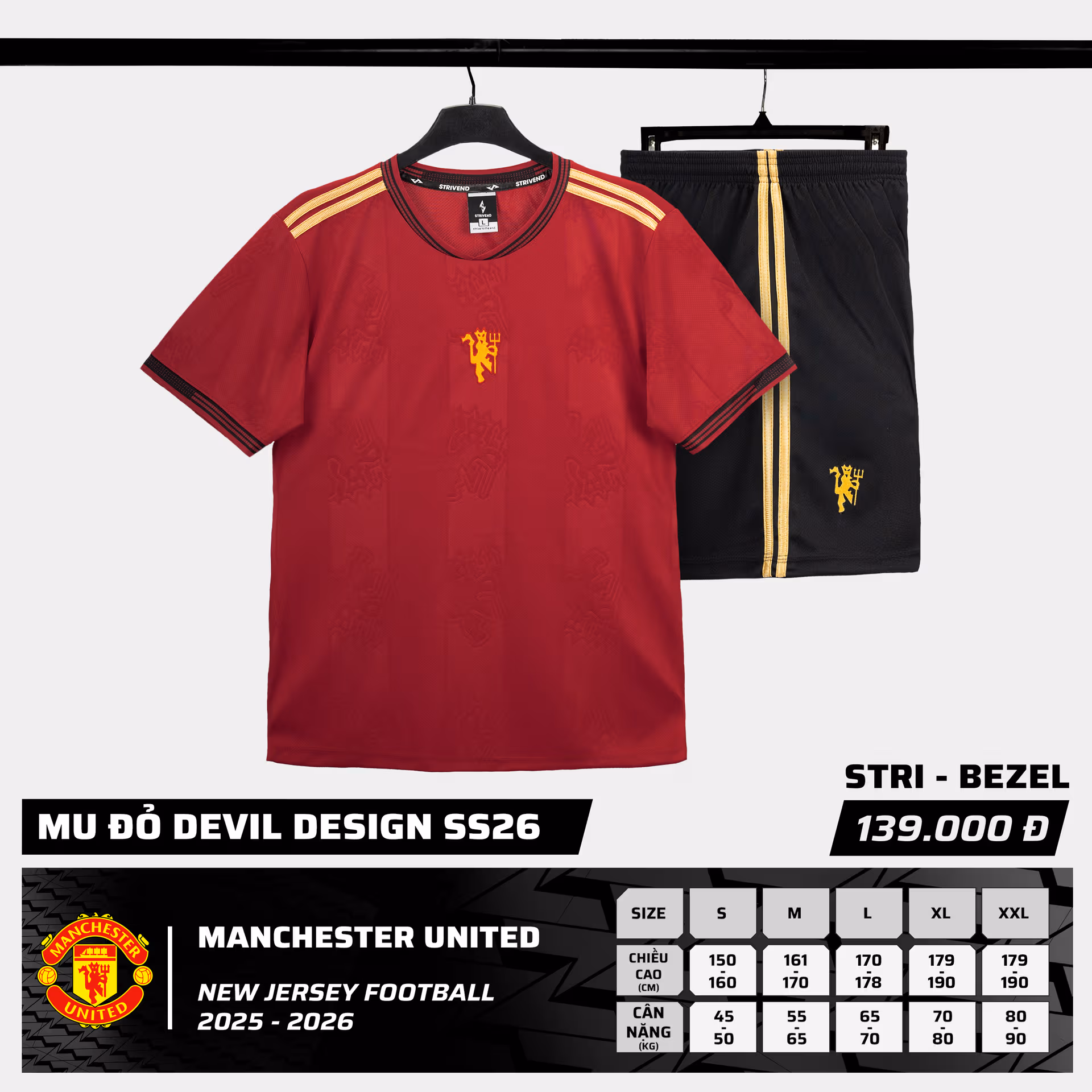Bộ Quần Áo Bóng Đá Strivend Manchester United Đỏ Devil Design SS26