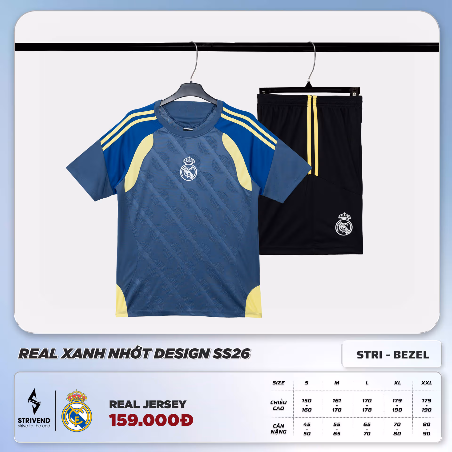 Bộ Quần Áo Bóng Đá Strivend Real Xanh Nhớt Design SS26