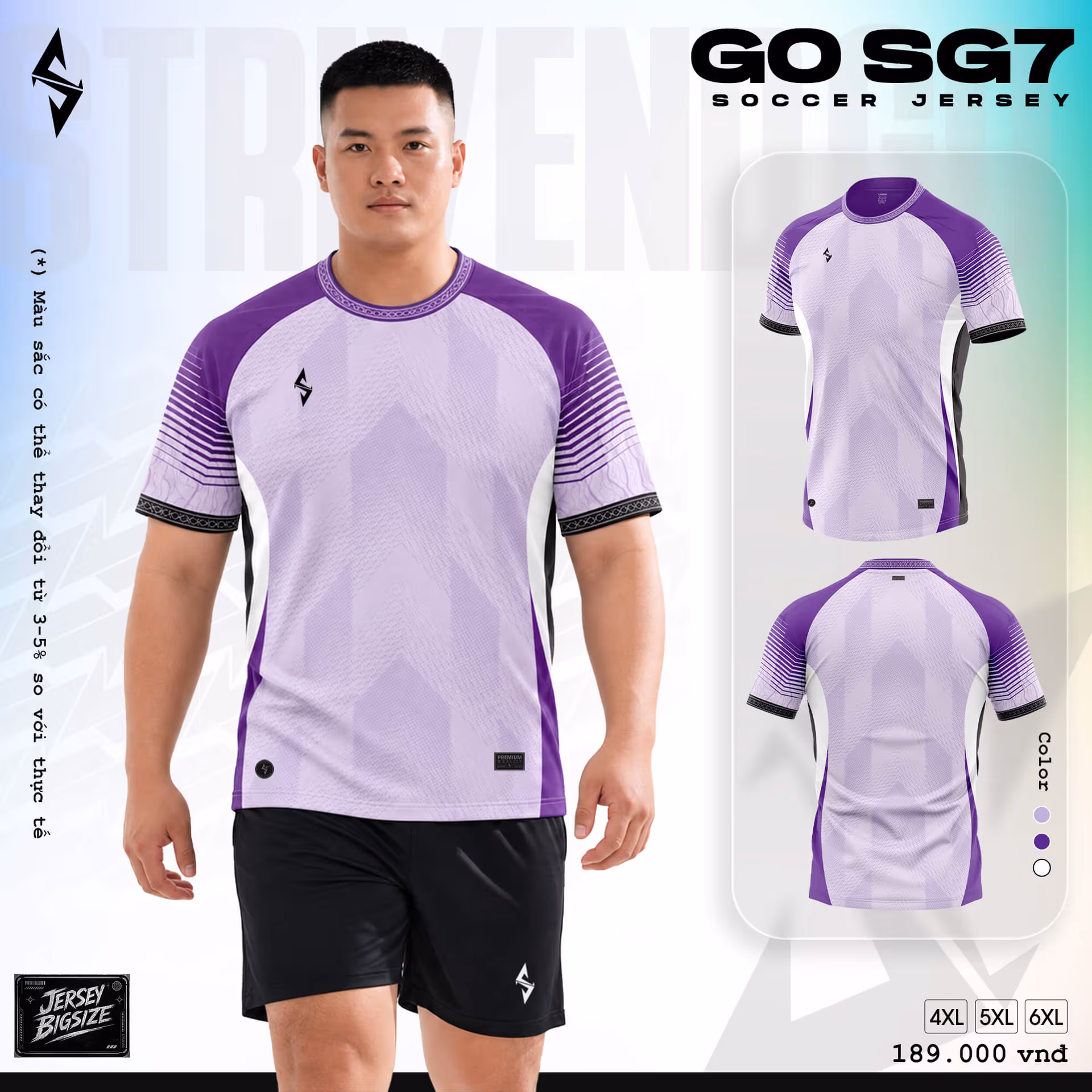 Bộ quần áo bóng đá Strivend Go Big Size SG07 Tím