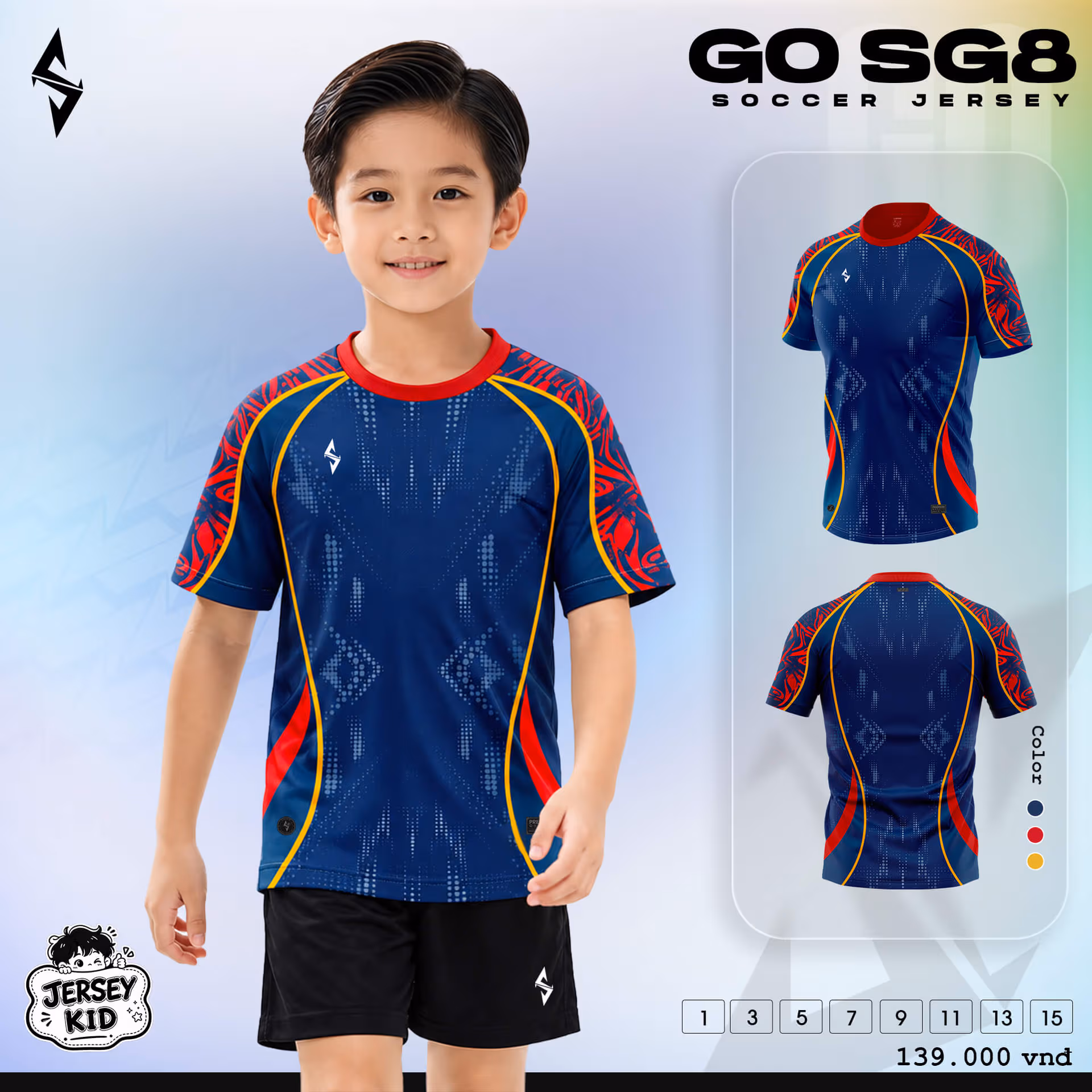Bộ quần áo bóng đá trẻ em Strivend Go Kid SG08 Xanh Navy