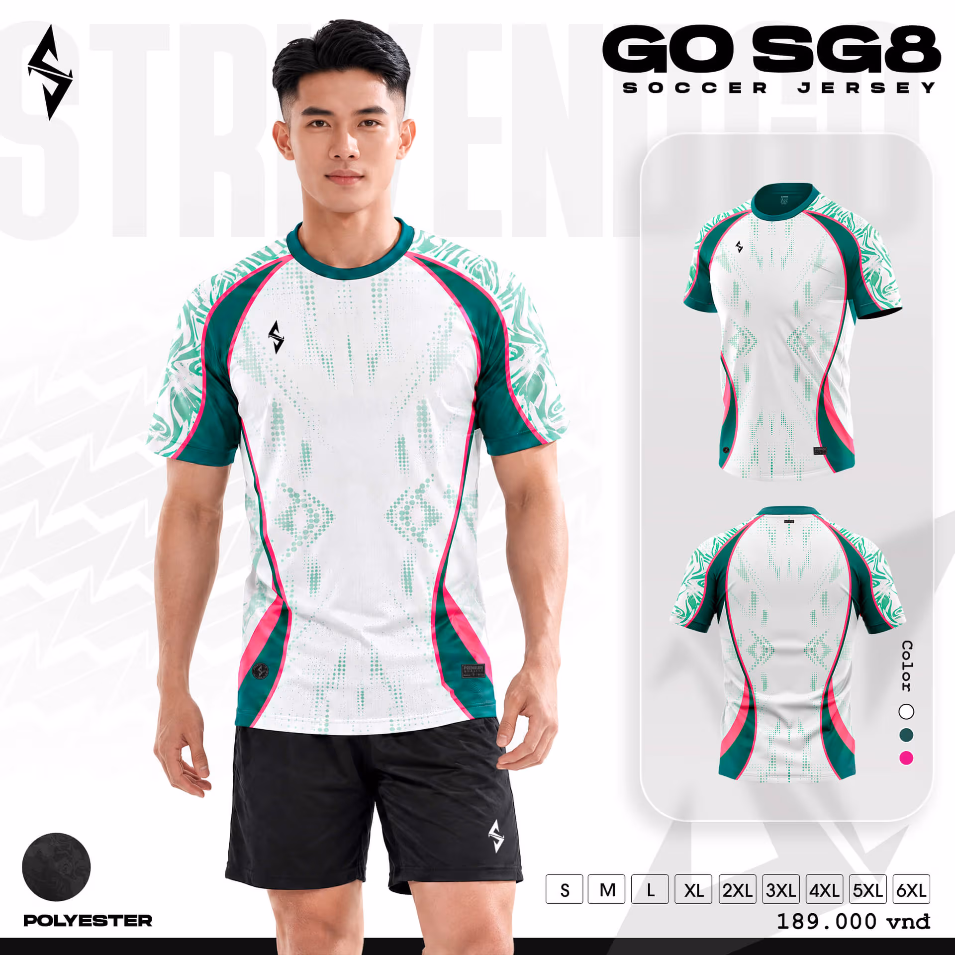 Bộ quần áo bóng đá Strivend Go SG08 Trắng