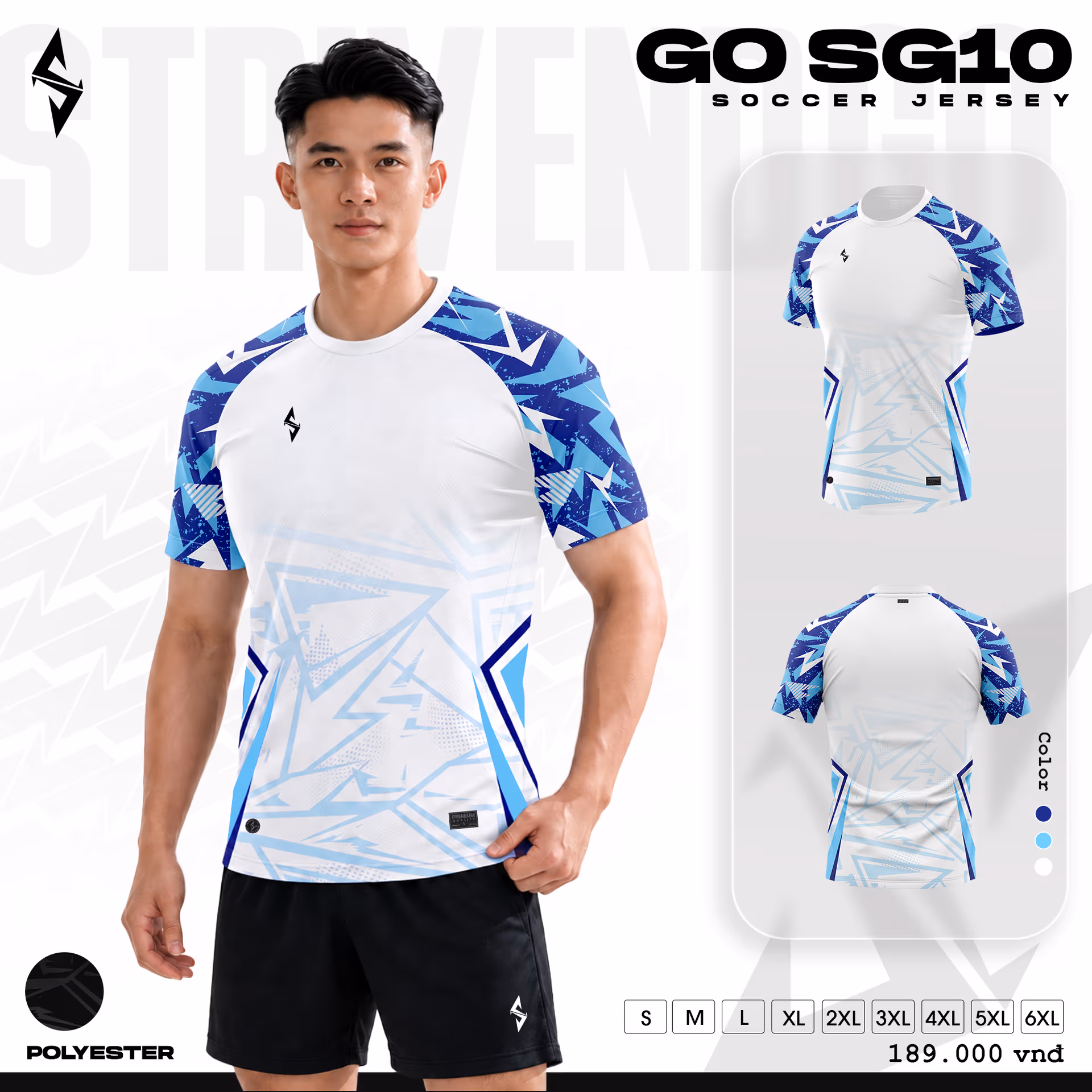 Bộ quần áo bóng đá Strivend Go SG10 Trắng