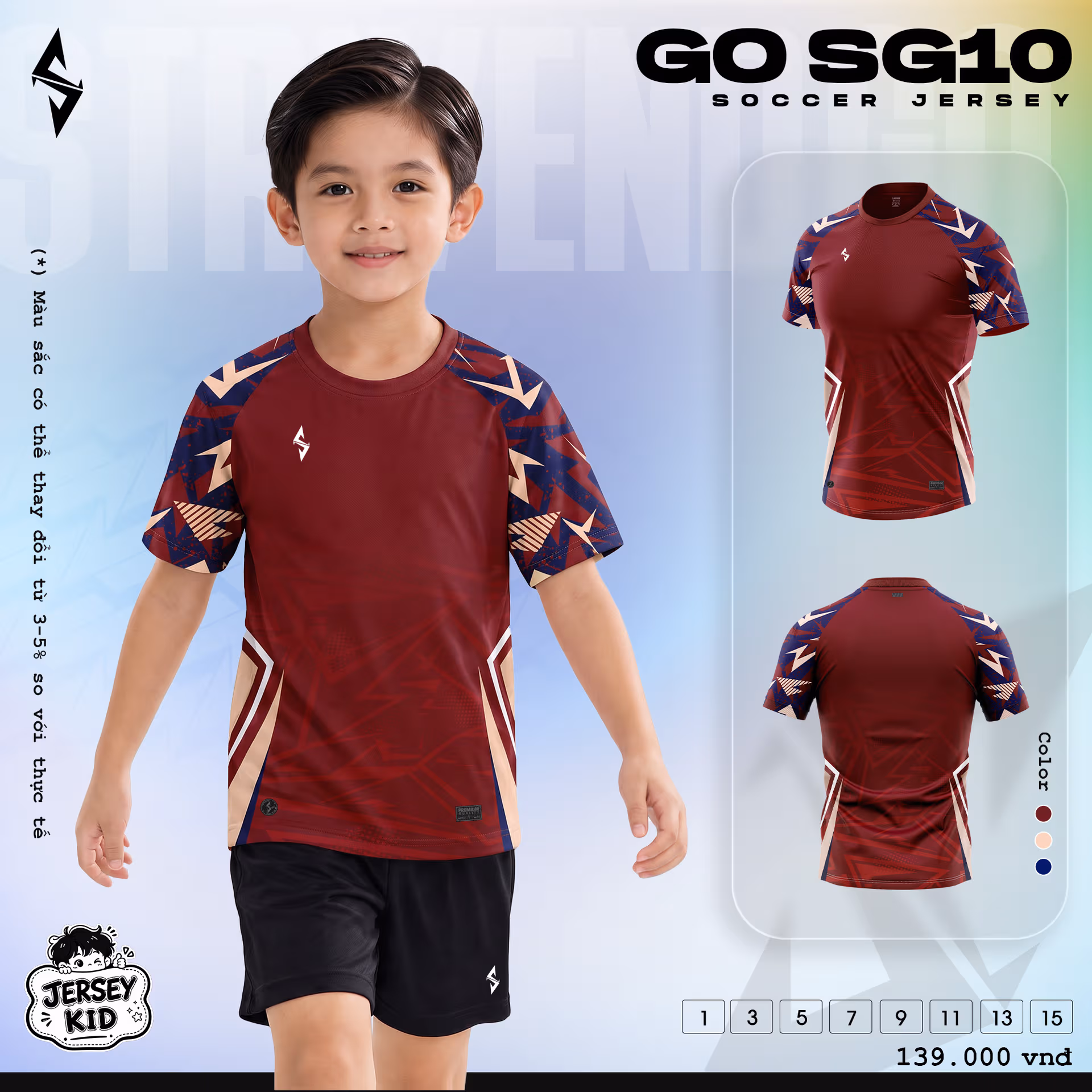 Bộ quần áo bóng đá trẻ em Strivend Go Kid SG10 Đỏ