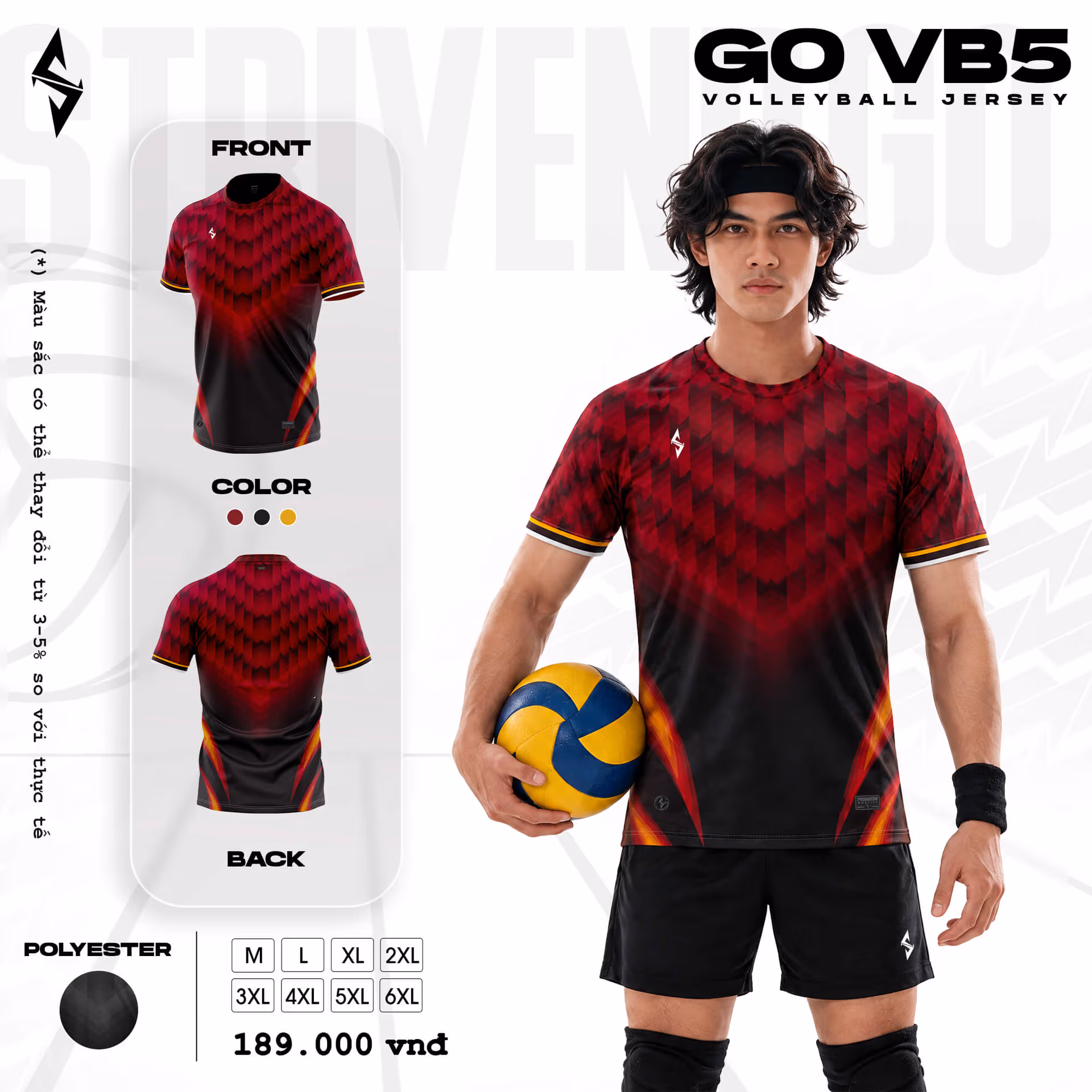 Quần áo bóng chuyền Nam Strivend GO VB05 Đỏ Đen
