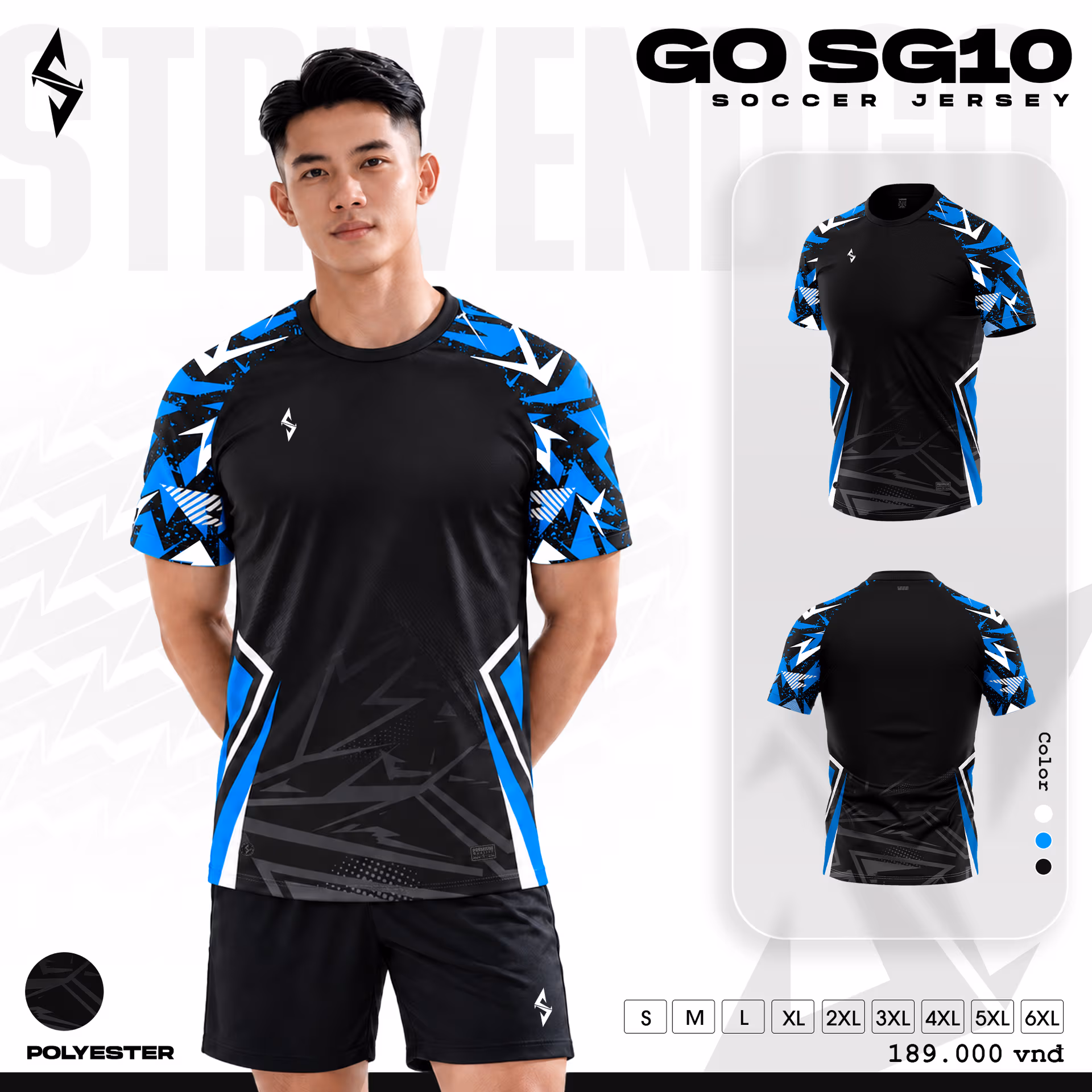 Bộ quần áo bóng đá Strivend Go SG10 Đen