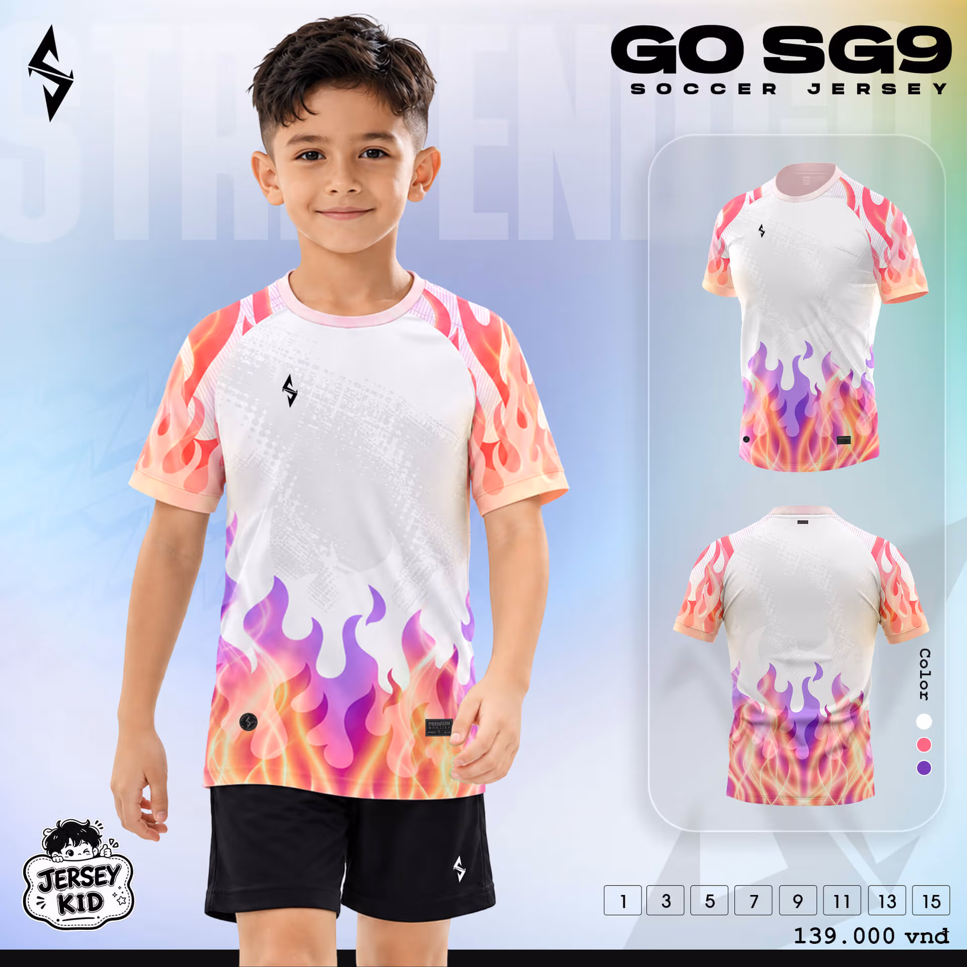 Bộ quần áo bóng đá trẻ em Strivend Go Kid SG09 Trắng Hồng