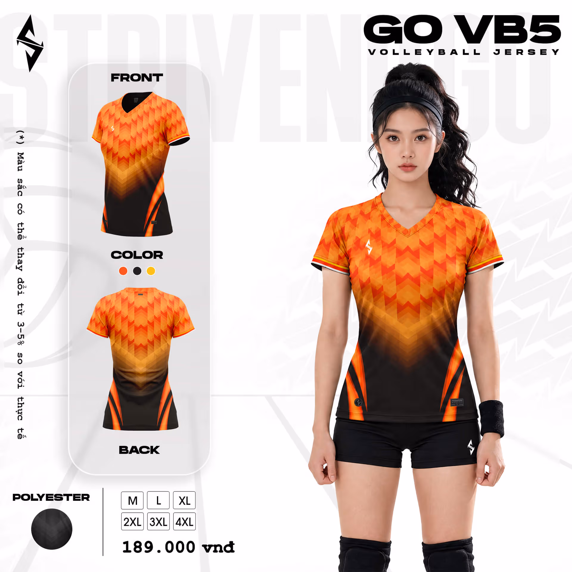 Quần áo bóng chuyền Nữ Strivend GO VB05 Cam Đen