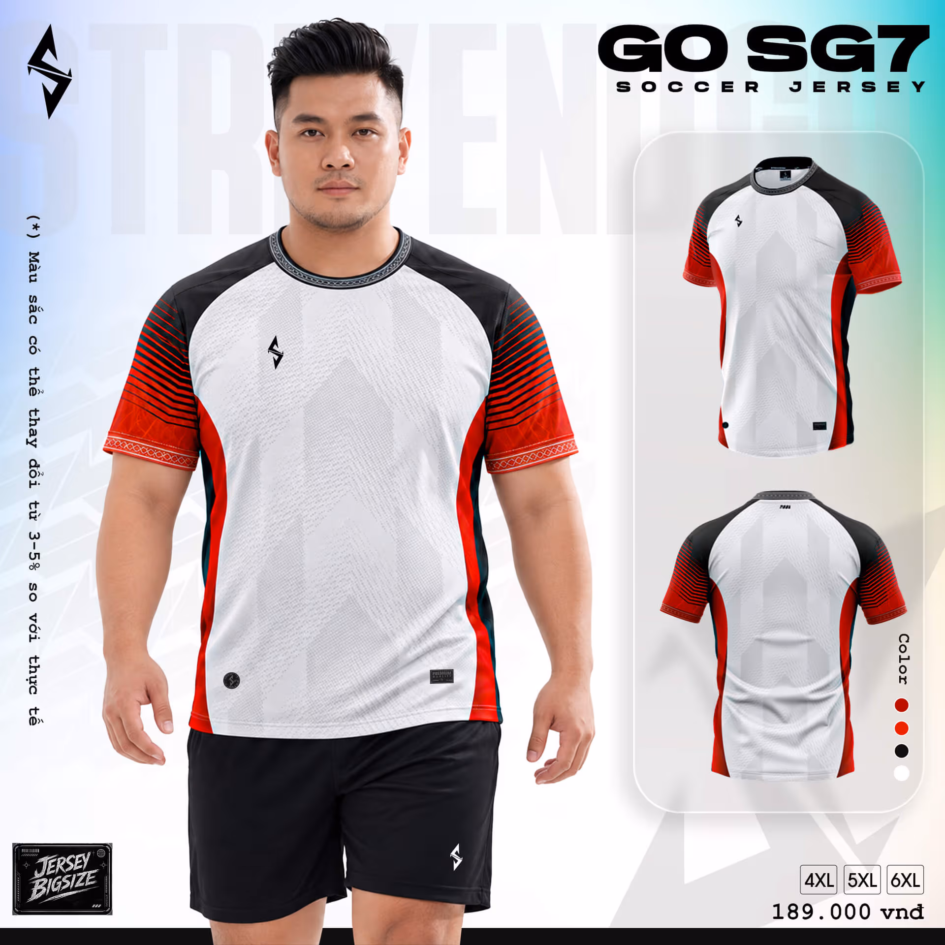 Bộ quần áo bóng đá Strivend Go Big Size SG07 Trắng Đỏ