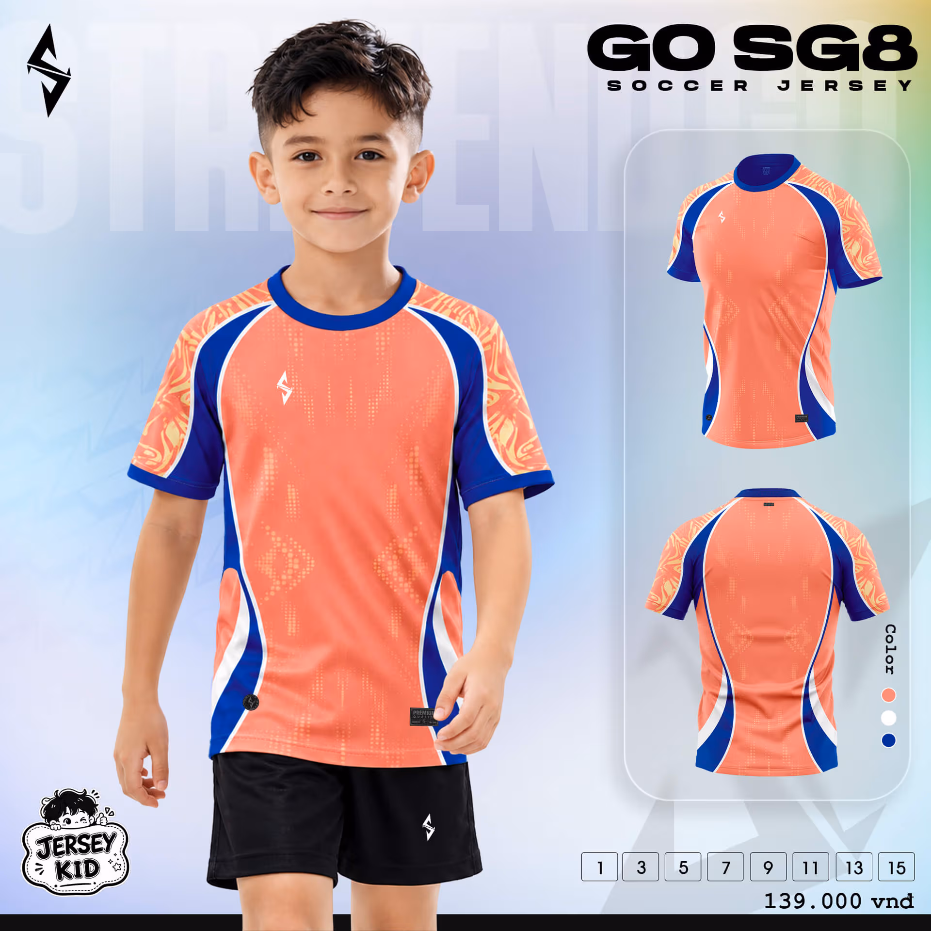 Bộ quần áo bóng đá trẻ em Strivend Go Kid SG08 Cam San Hô