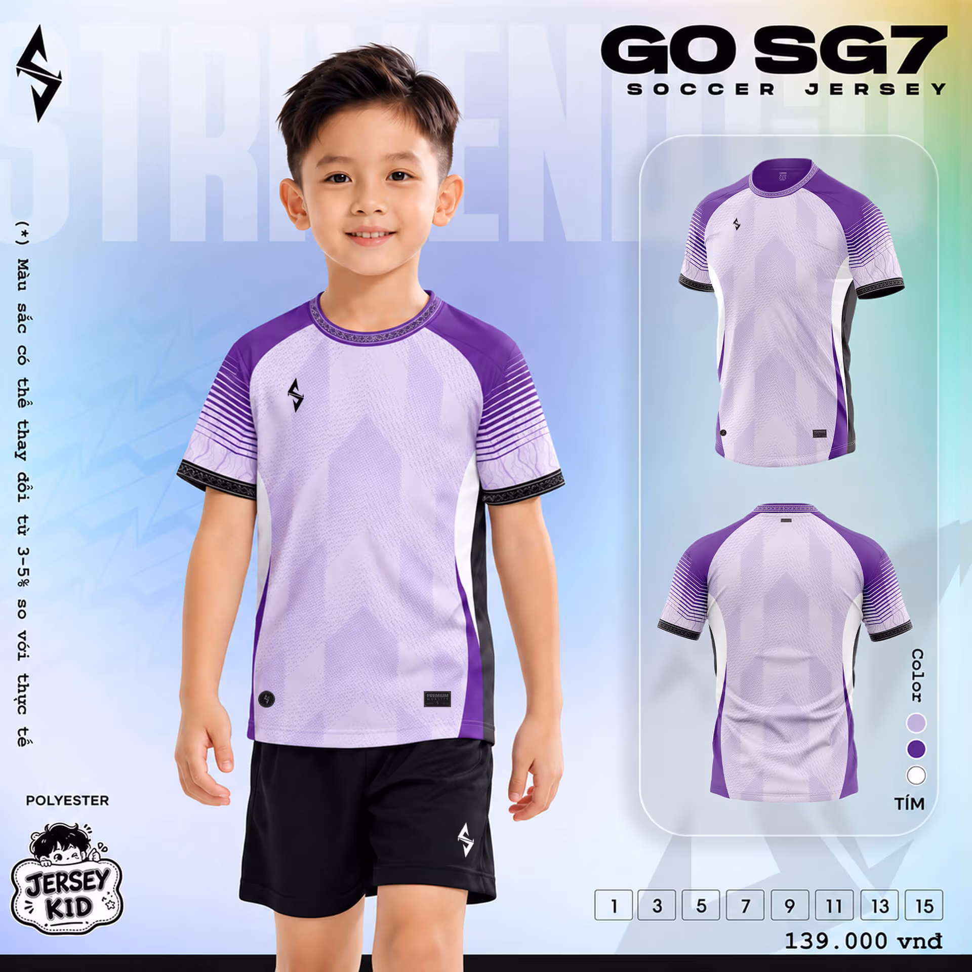 Bộ quần áo bóng đá trẻ em Strivend Go Kid SG07 Tím