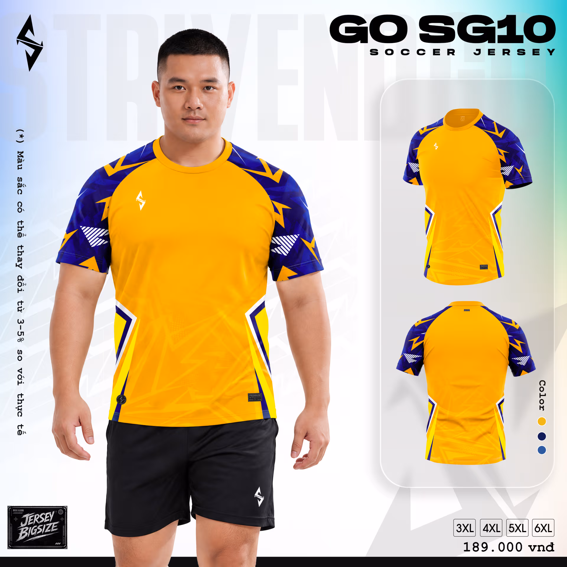 Bộ quần áo bóng đá Strivend Go Big Size SG10 Vàng