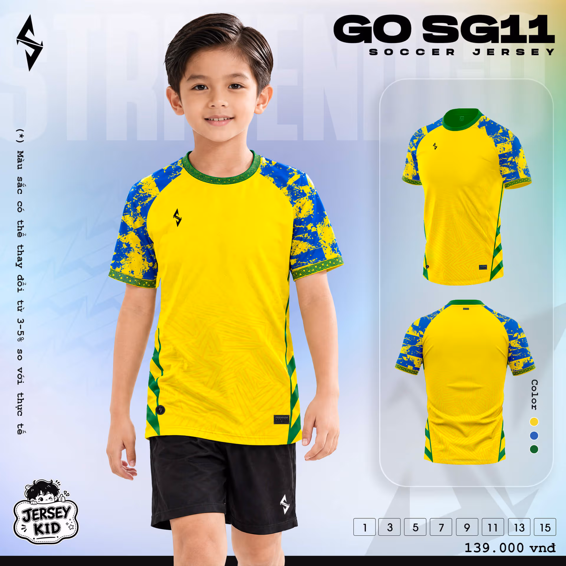 Bộ quần áo bóng đá trẻ em Strivend Go Kid SG11 Vàng