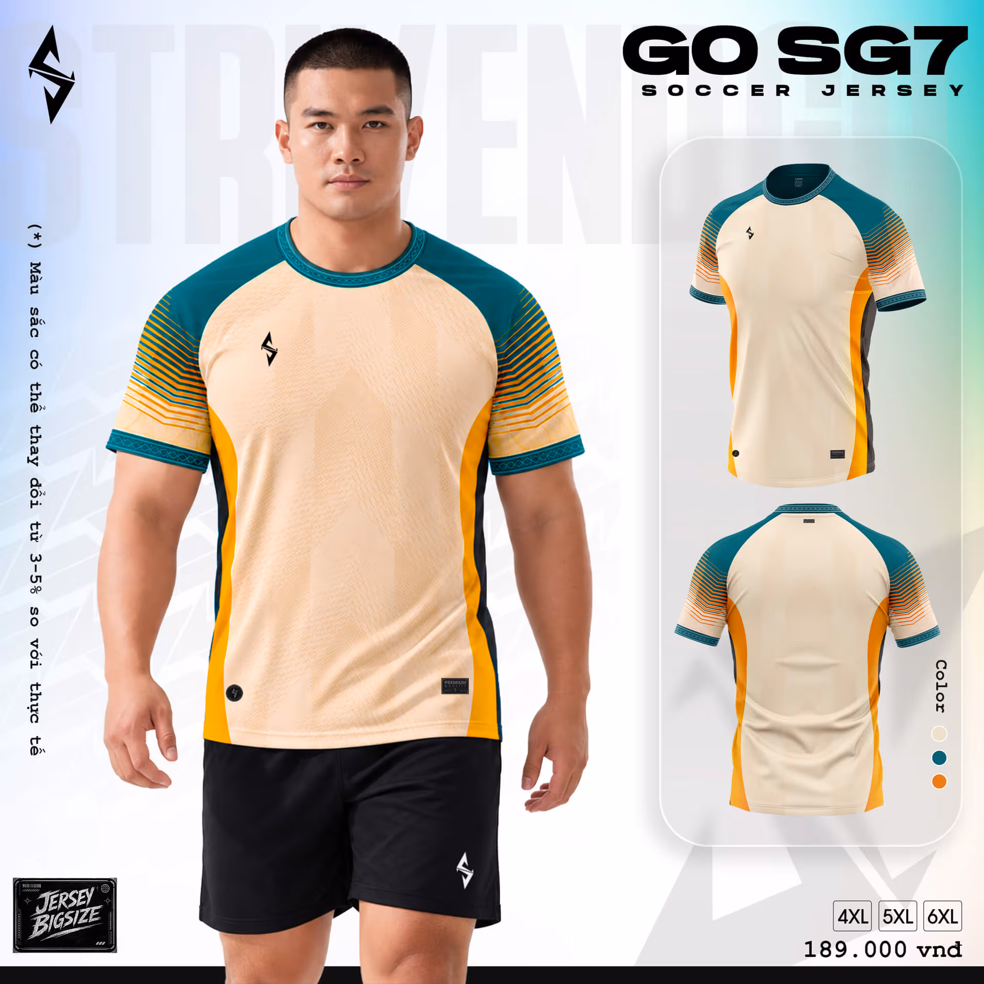 Bộ quần áo bóng đá Strivend Go Big Size SG07 Kem
