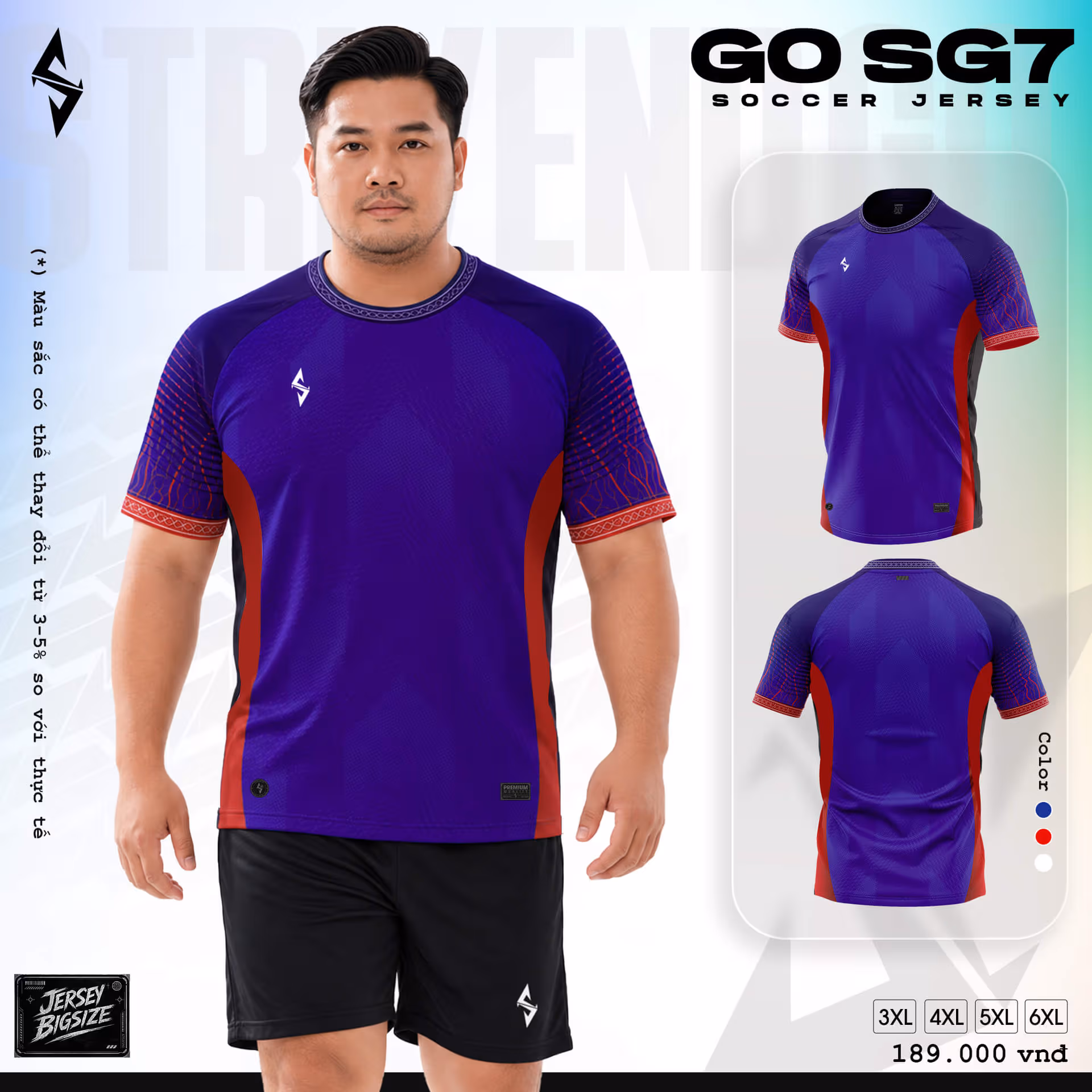 Bộ quần áo bóng đá Strivend Go Big Size SG07 Xanh Navy