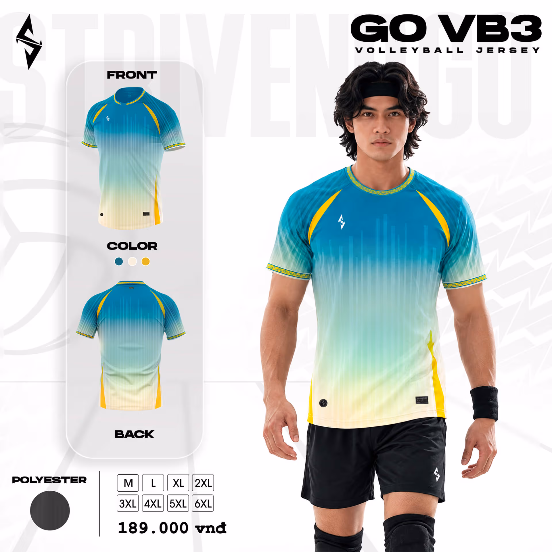 Quần áo bóng chuyền Nam Strivend GO VB03 Kem Xanh