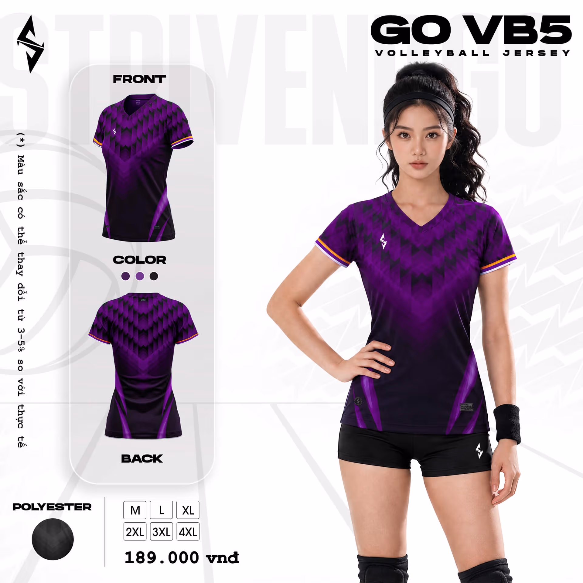 Quần áo bóng chuyền Nữ Strivend GO VB05 Tím Đen