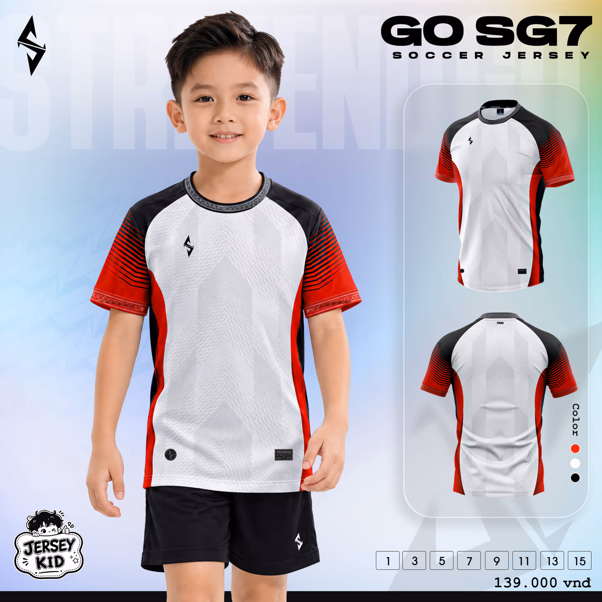 Bộ quần áo bóng đá trẻ em Strivend Go Kid SG07 Trắng Đỏ