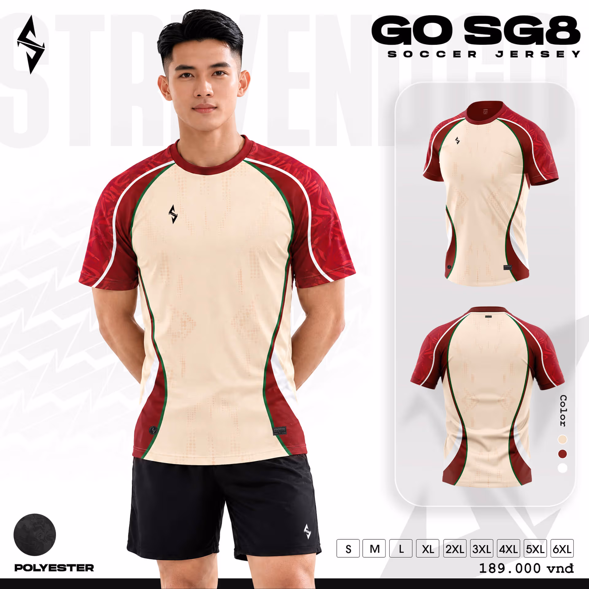 Bộ quần áo bóng đá Strivend Go SG08 Kem Đỏ