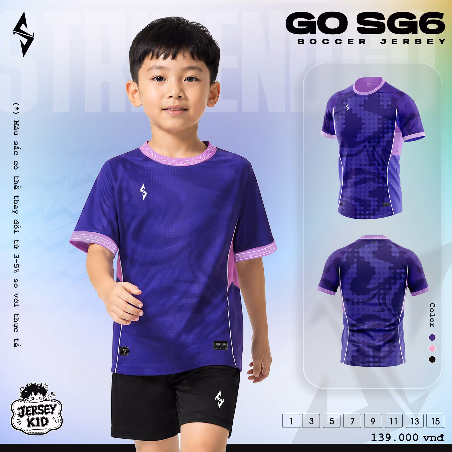 Bộ quần áo bóng đá trẻ em Strivend Go Kid SG06 Tím