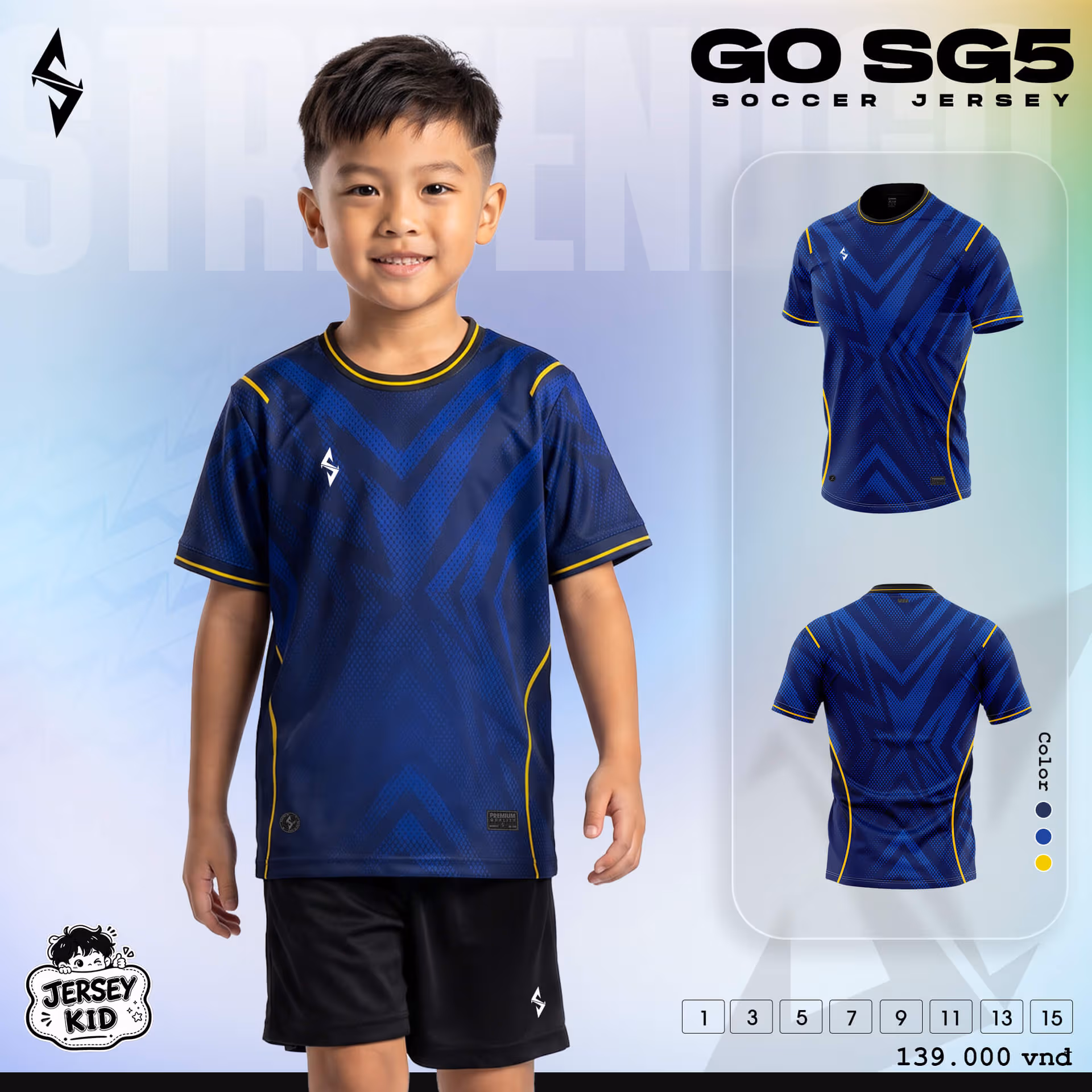 Bộ quần áo bóng đá trẻ em Strivend Go Kid SG05 Xanh Bích