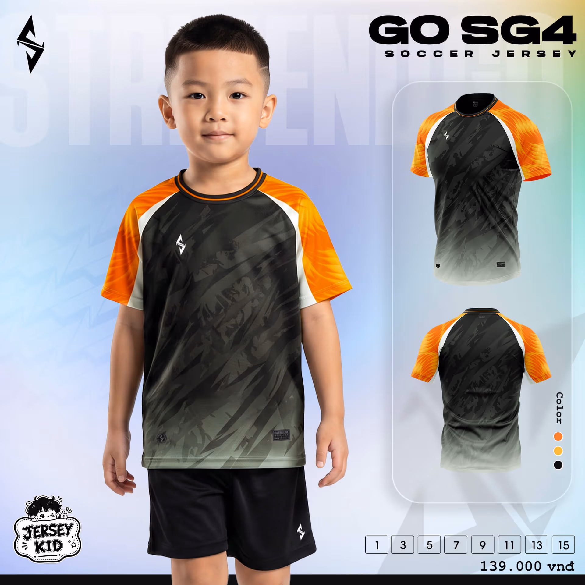 Bộ quần áo bóng đá trẻ em Strivend Go Kid SG04 Đen