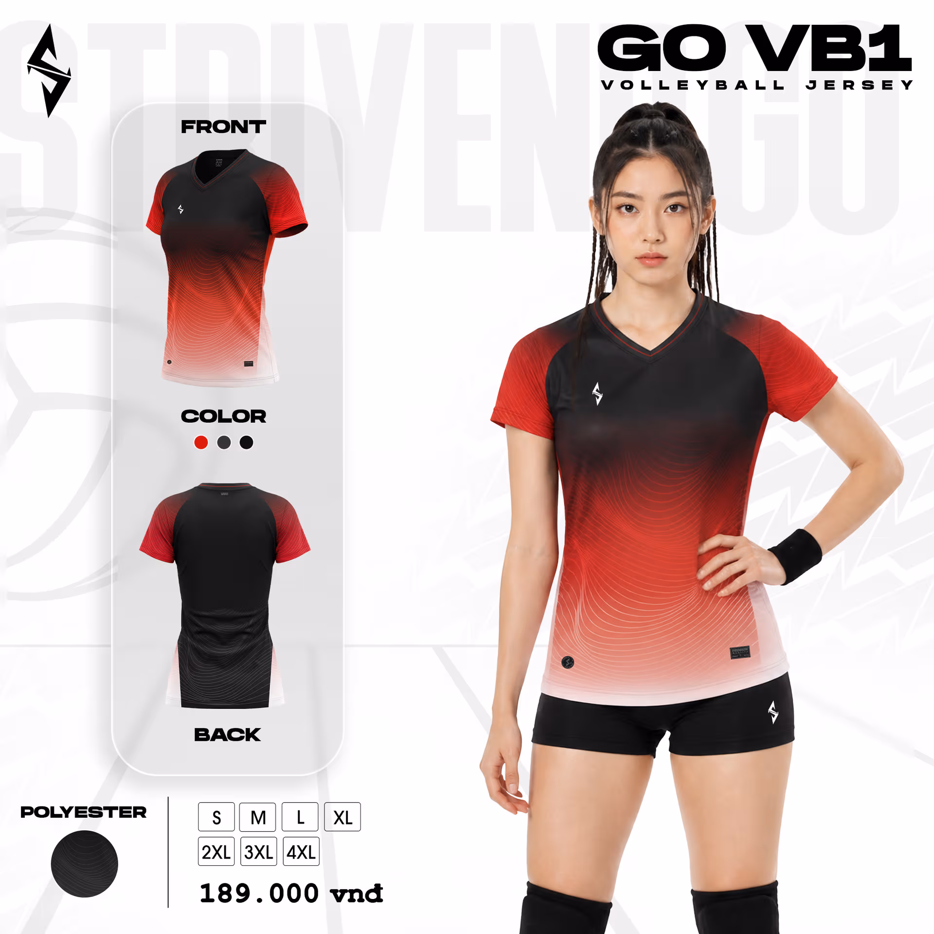 Quần áo bóng chuyền Nữ Strivend GO VB01 Đen Đỏ