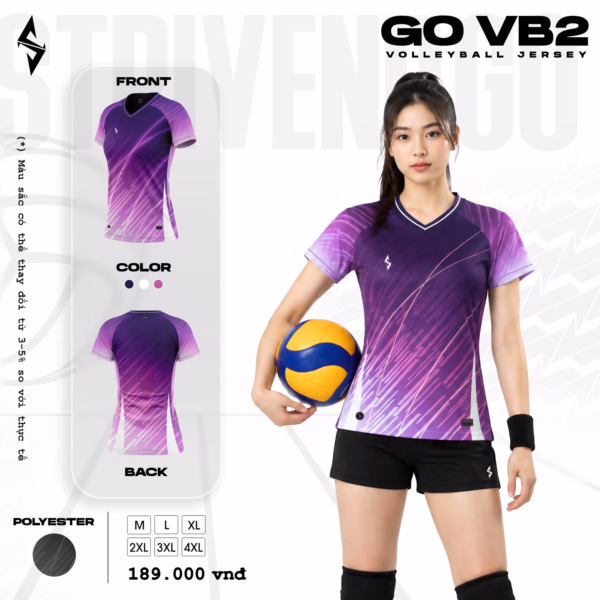 Quần áo bóng chuyền Nữ Strivend GO VB02 Tím