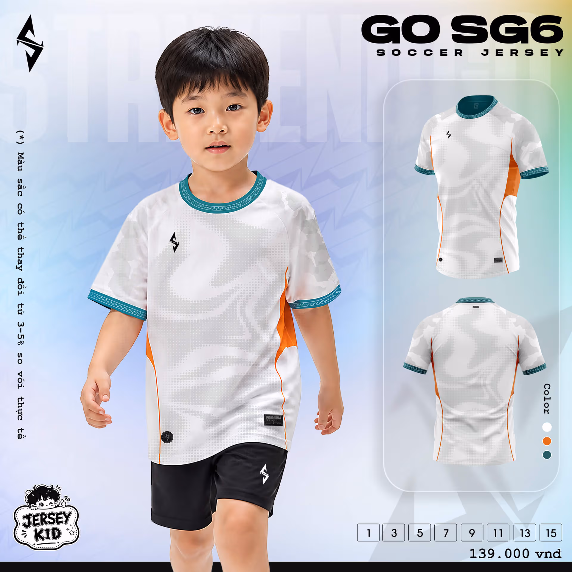 Bộ quần áo bóng đá trẻ em Strivend Go Kid SG06 Trắng