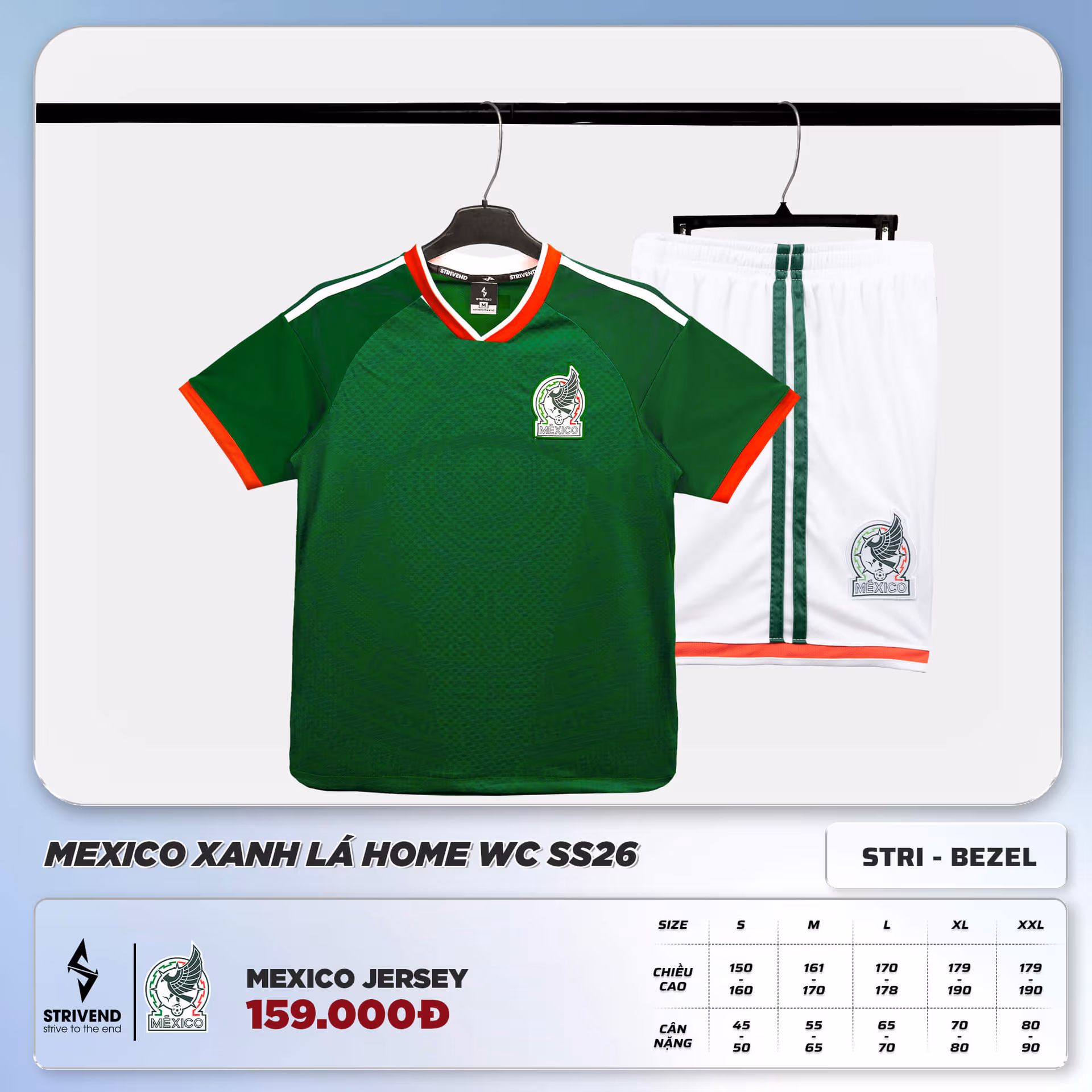 Bộ Quần Áo Bóng Đá Strivend Mexico Xanh Lá Home WC26