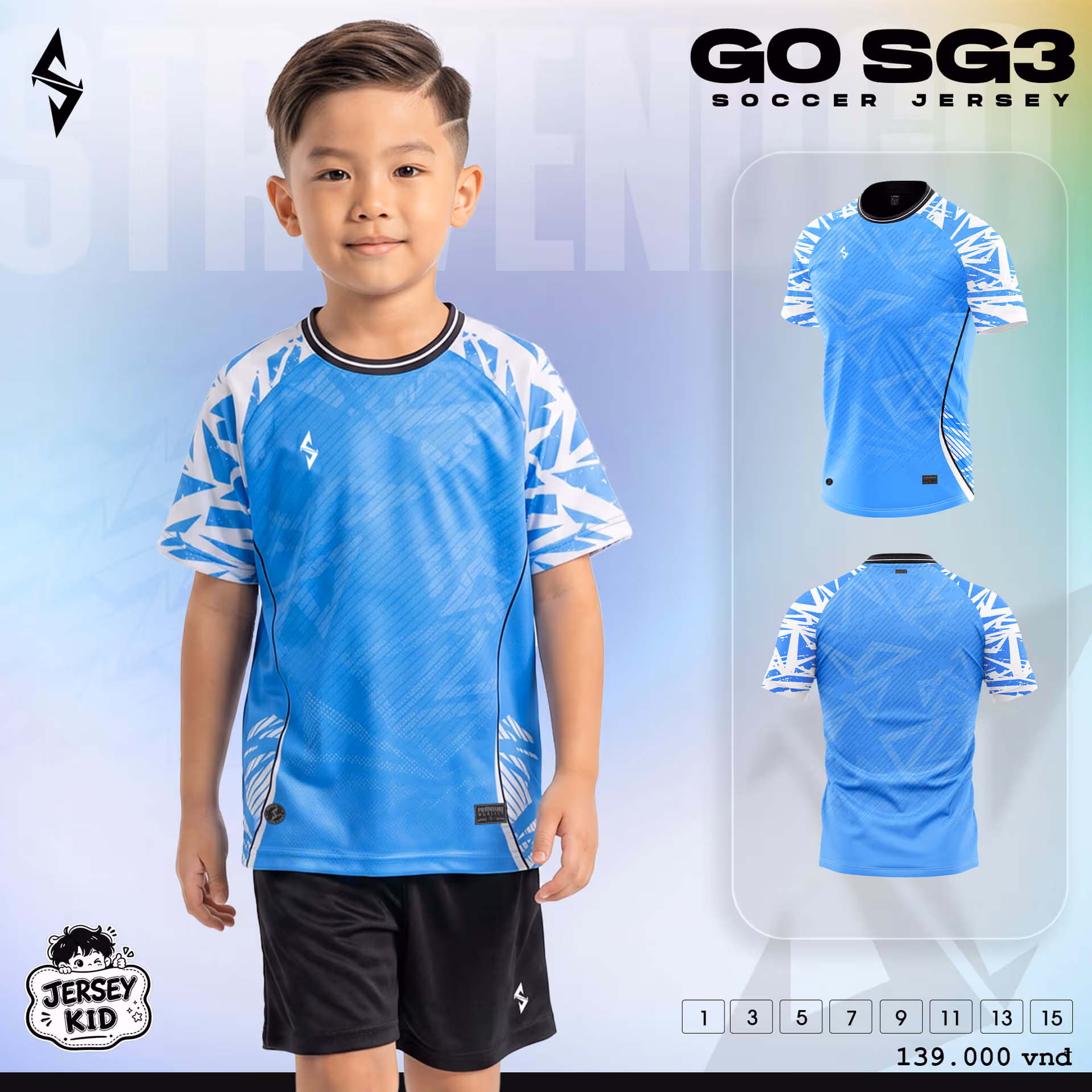 Bộ quần áo bóng đá trẻ em Strivend GO Kid SG03 Xanh Ya