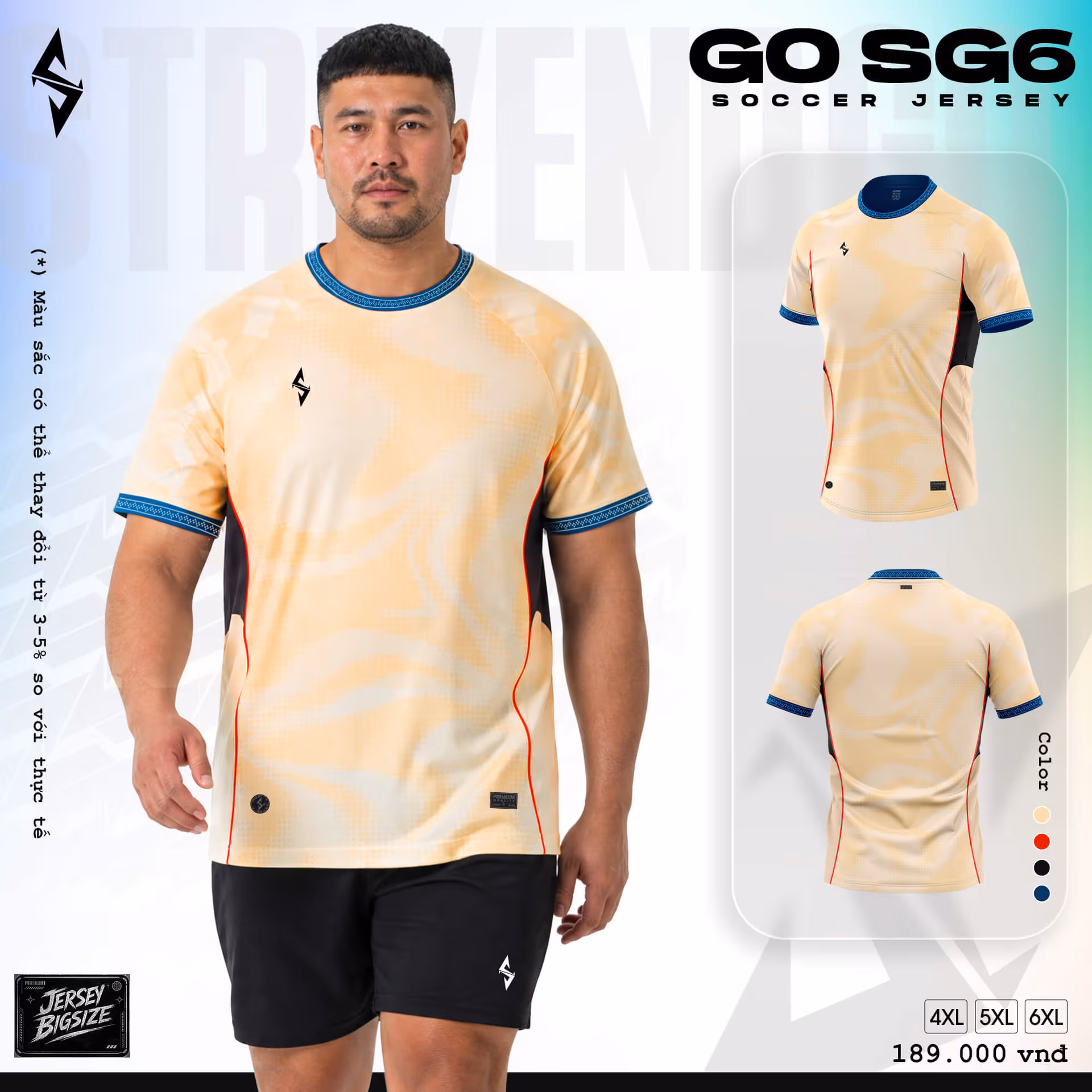 Bộ quần áo bóng đá Strivend Go Big Size SG06 Kem