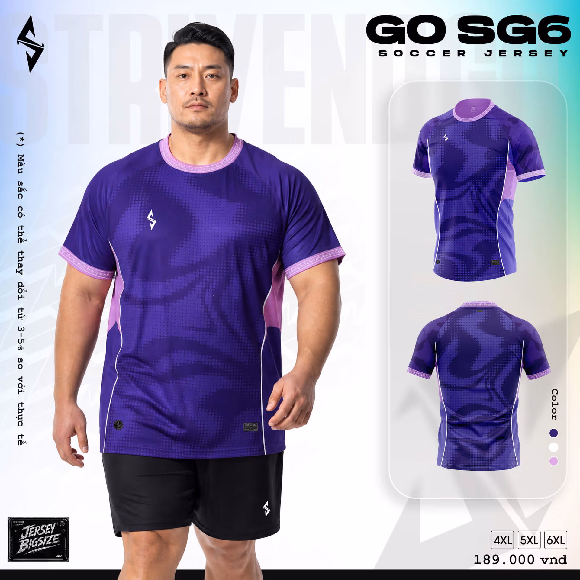 Bộ quần áo bóng đá Strivend Go Big Size SG06 Tím