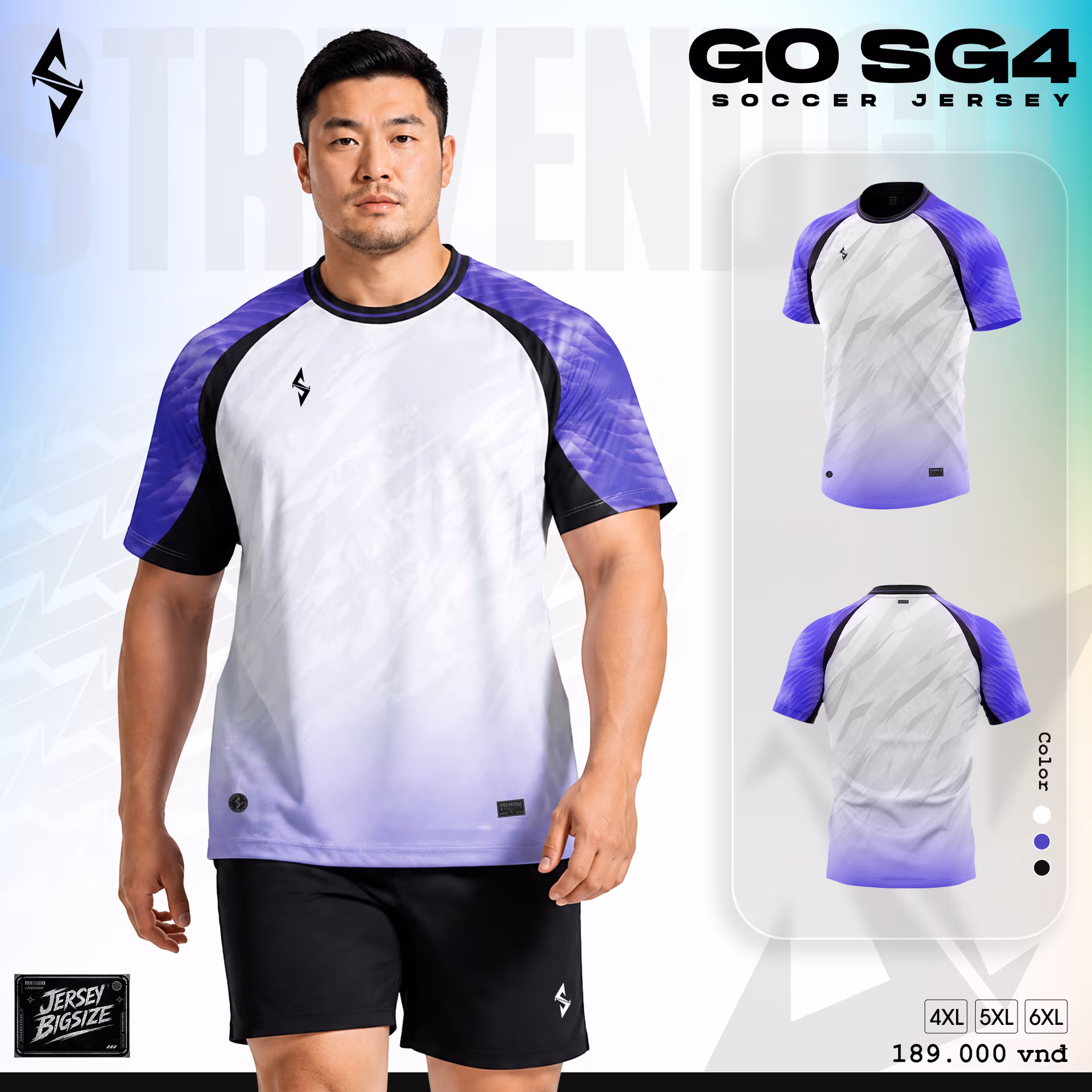 Bộ quần áo bóng đá Strivend Go Big Size SG04 Trắng Tím