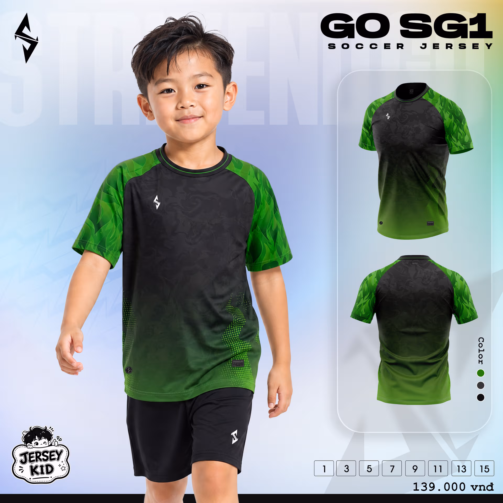 Quấn áo bóng đá trẻ em Strivend Go Kid SG01 Xanh Lá