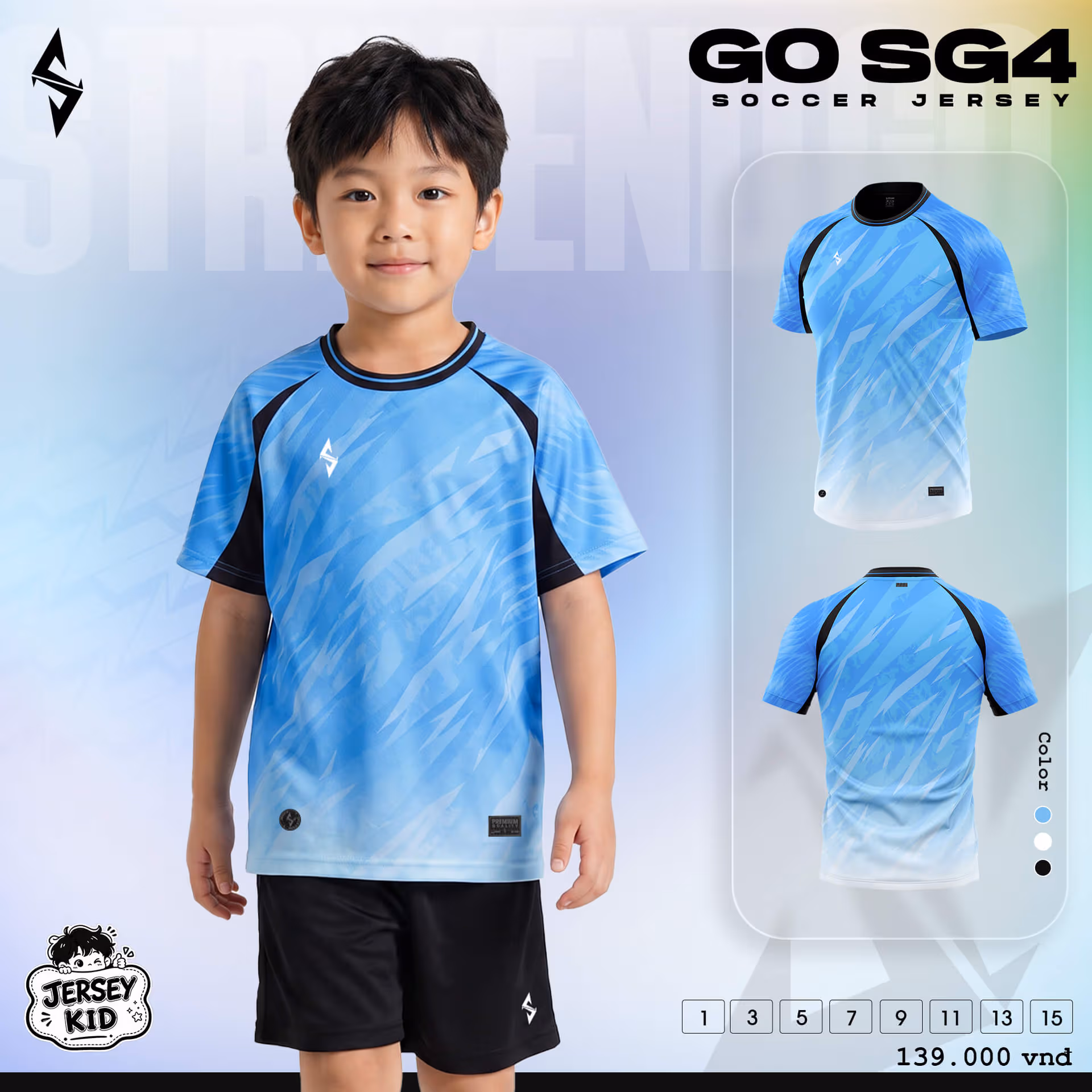 Bộ quần áo bóng đá trẻ em Strivend Go Kid SG04 Xanh Ya
