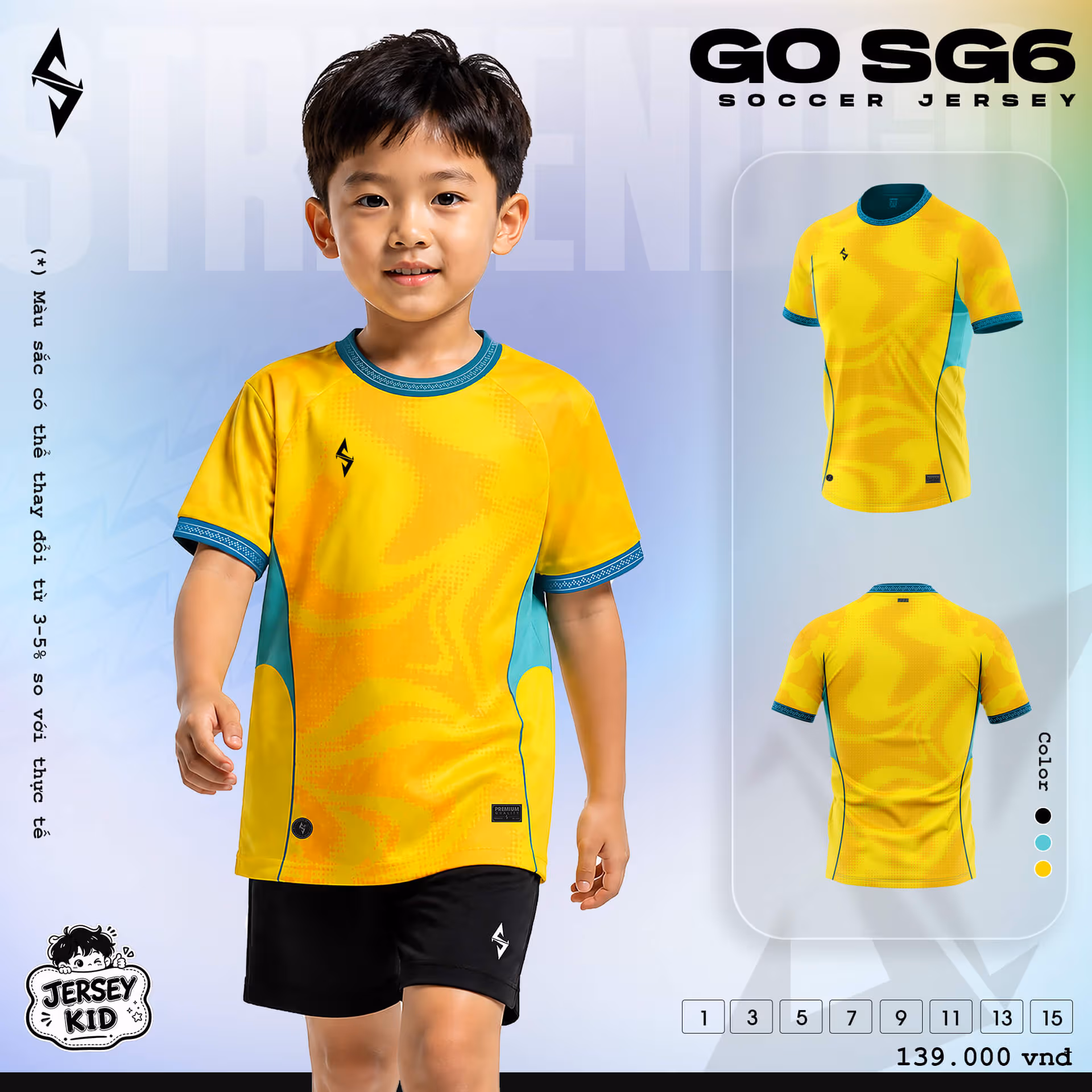 Bộ quần áo bóng đá trẻ em Strivend Go Kid SG06 Vàng