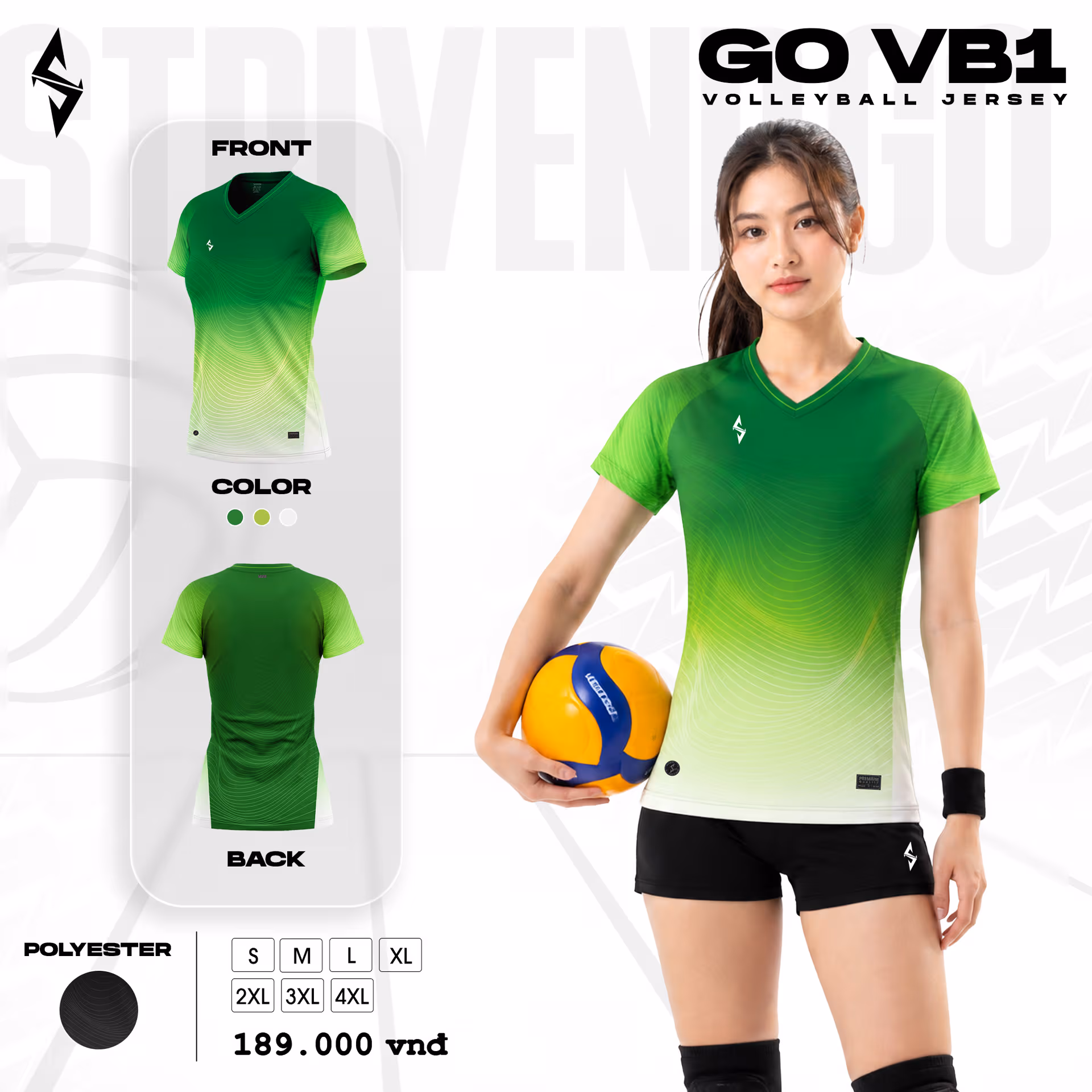 Quần áo bóng chuyền Nữ Strivend GO VB01 Xanh Rêu