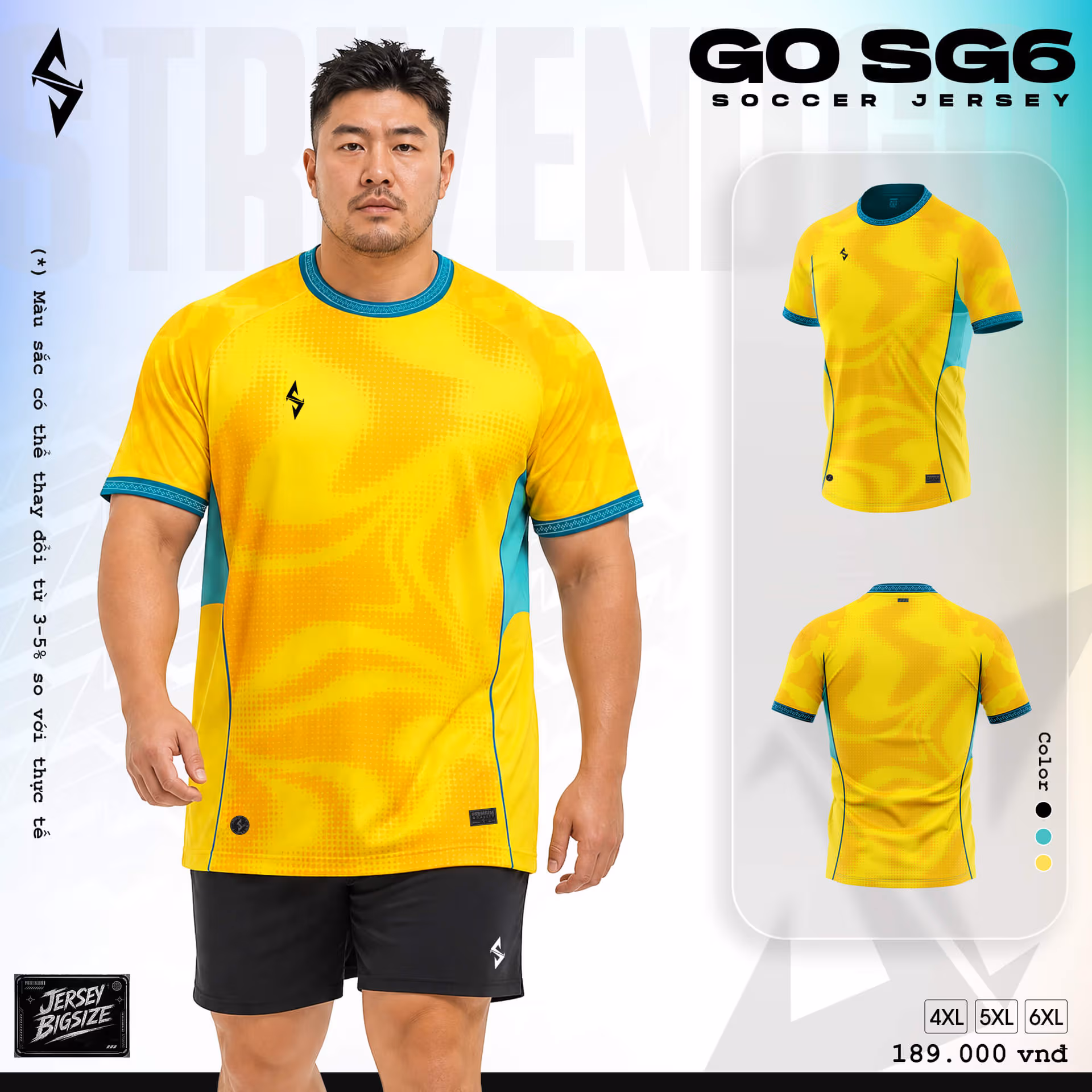 Bộ quần áo bóng đá Strivend Go Big Size SG06 Vàng