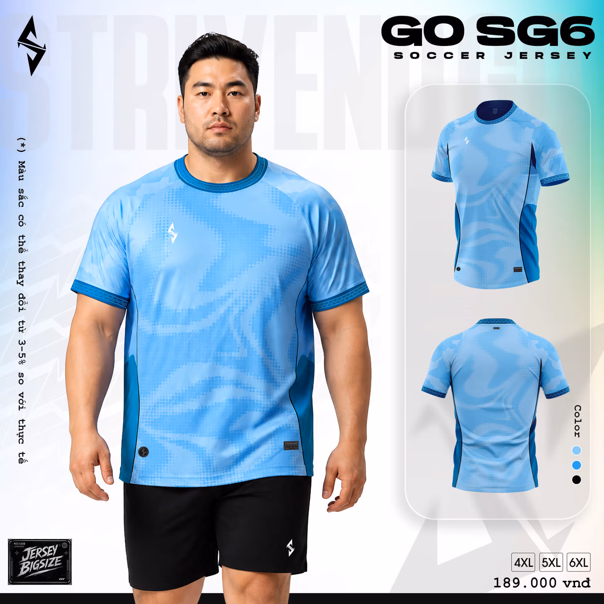 Bộ quần áo bóng đá Strivend Go Big Size SG06 Xanh Biển