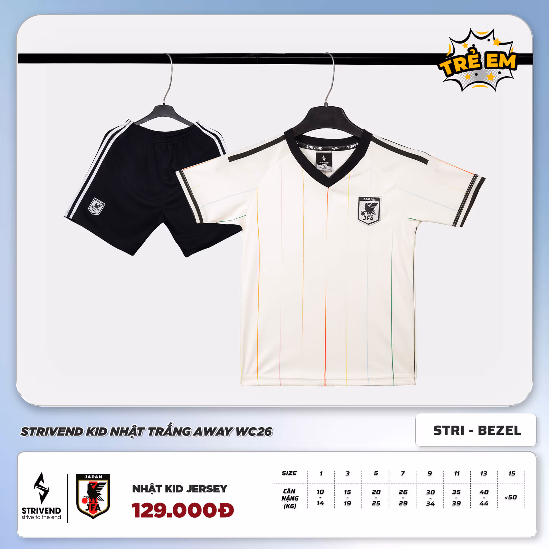 Bộ Quần Áo Bóng Đá Trẻ Em Strivend Nhật Bản Trắng Away WC26