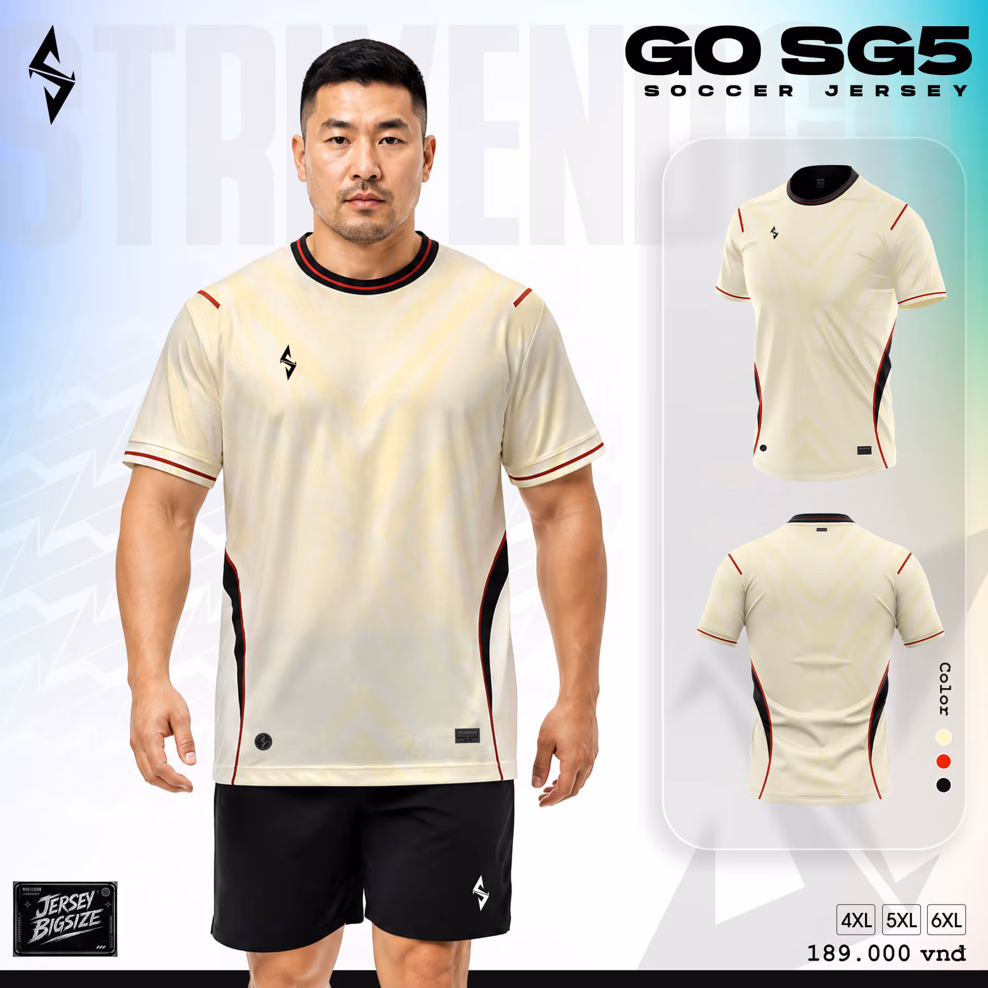 Bộ quần áo bóng đá Strivend Go Big Size SG05 Kem