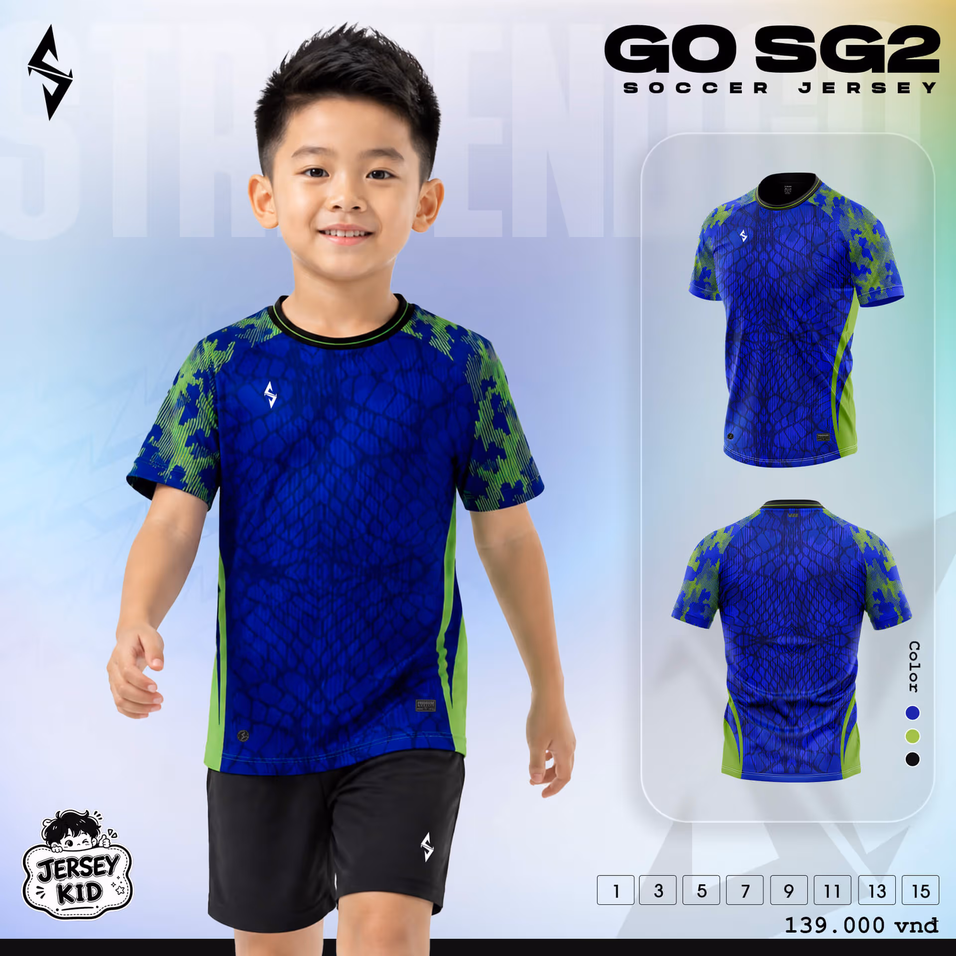 Bộ quần áo bóng đá trẻ em Strivend Go Kid SG02 Xanh Bích