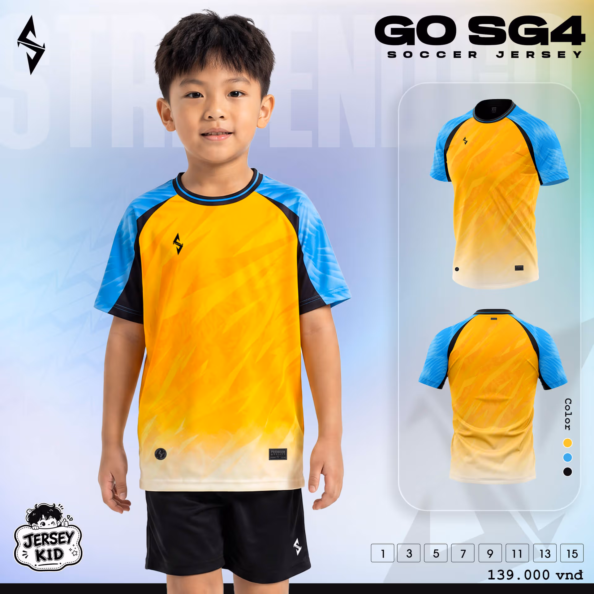Bộ quần áo bóng đá trẻ em Strivend Go Kid SG04 Vàng