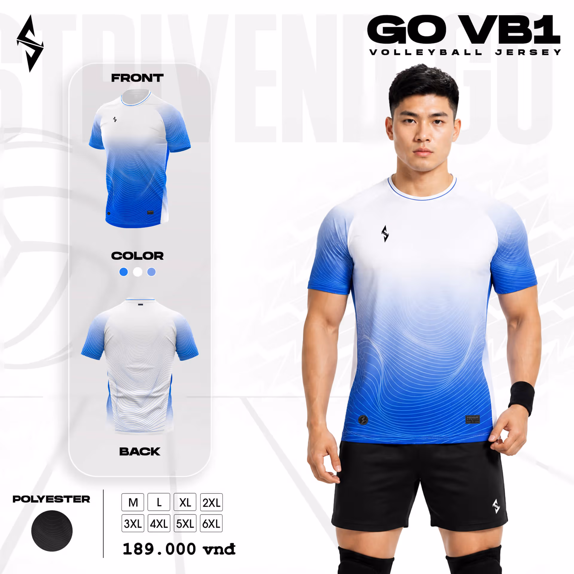 Quần áo bóng chuyền Nam Strivend GO VB01 Trắng Xanh